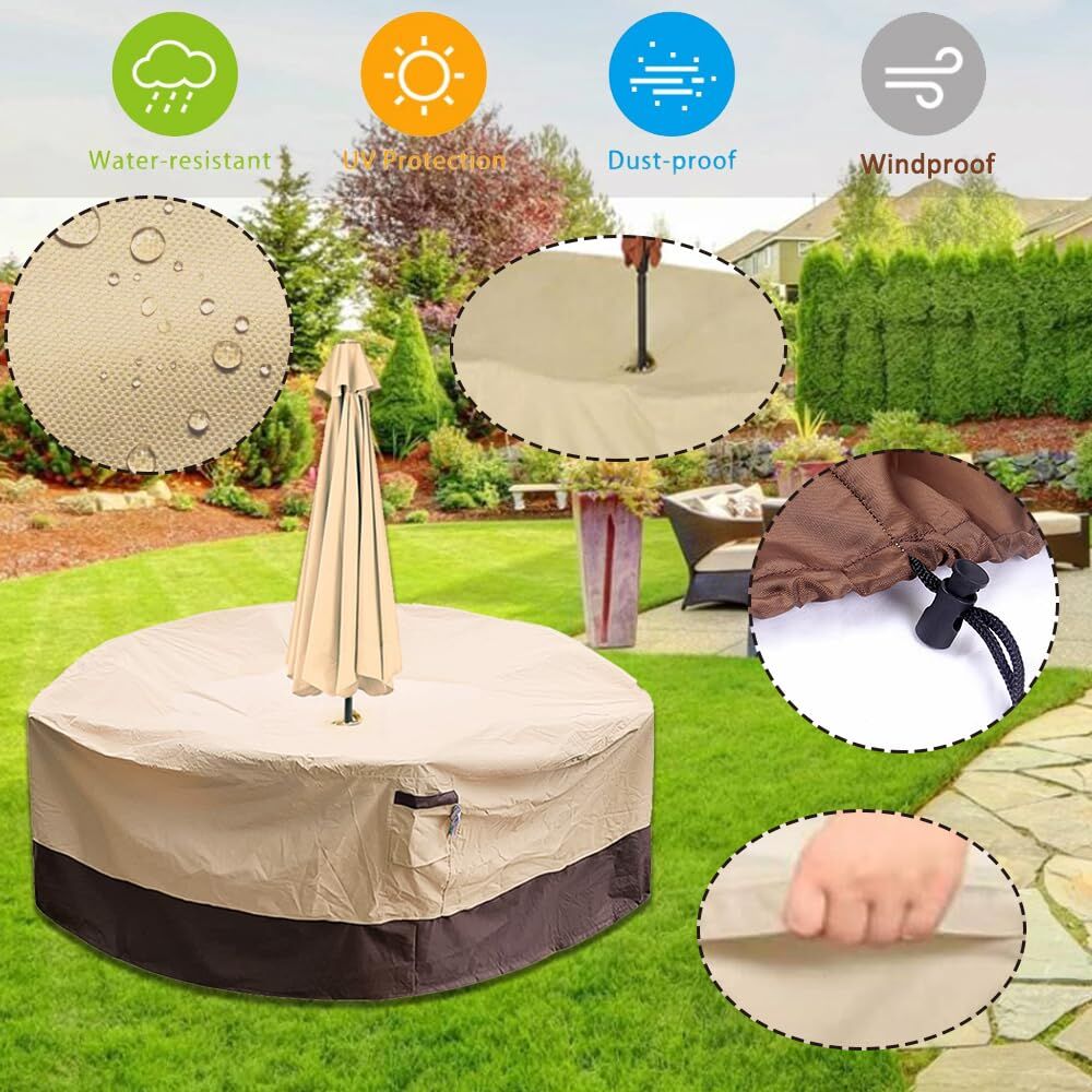 Round Patio Furniture Cover with Umbrella Hole: Waterproof 4-Season Protector for Garden, Balcony Table & Chair Sets(180x60 cm LxH) - Image 5