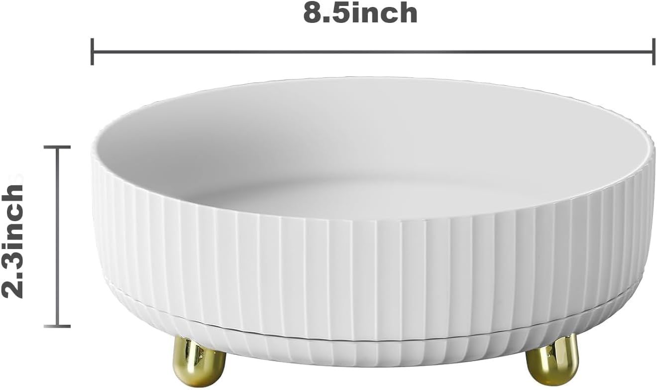 360° Rotating Cosmetic Organizer with Gold Feet – Silent Smooth Turntable for Skincare, Makeup, Brushes, Perfume & Jewelry, Large Capacity Desktop Storage Tray, Non-Slip Base, Easy Access Vanity Organizer (White) - Image 6