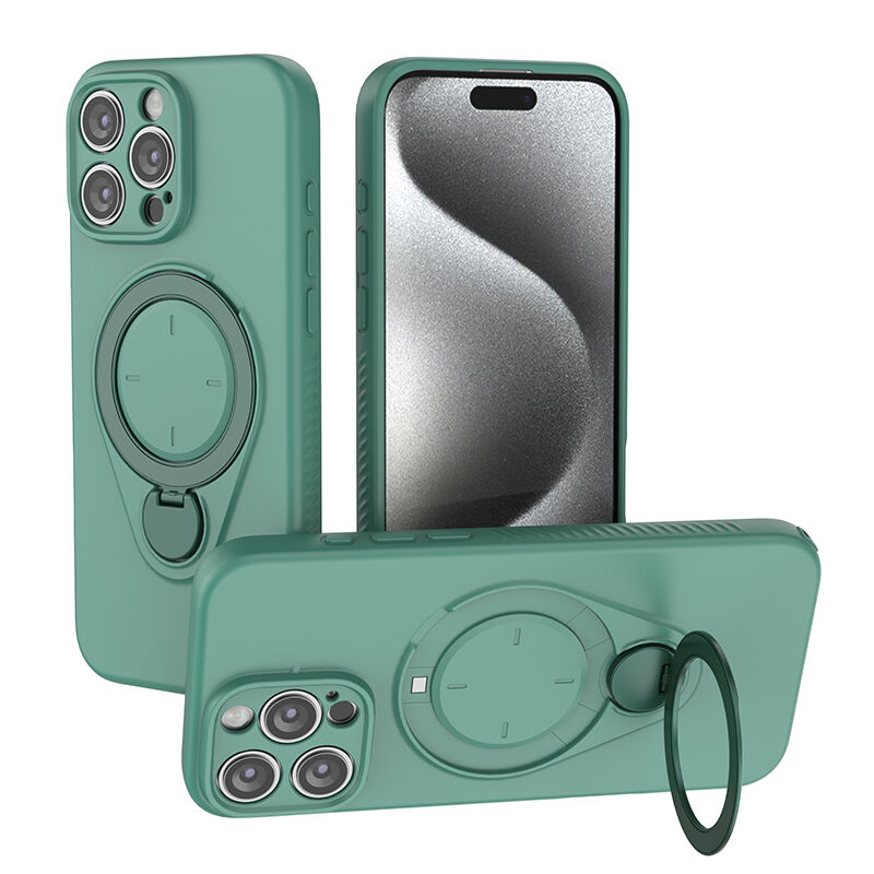Magnetic Shockproof Case with 360-Degree Rotating Ring Stand for iPhone 16 Pro Max – Slim Protective Phone Cover with Airbag Corners and Wireless Charging Support for Home, Office, Travel and Daily Use (Green) - Image 1
