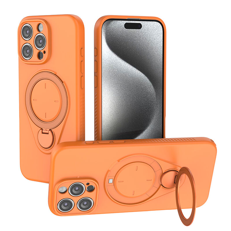 Magnetic Shockproof Case with 360-Degree Rotating Ring Stand for iPhone 16 Pro – Slim Protective Phone Cover with Airbag Corners and Wireless Charging Support for Home, Office, Travel and Daily Use (Orange) - Image 1