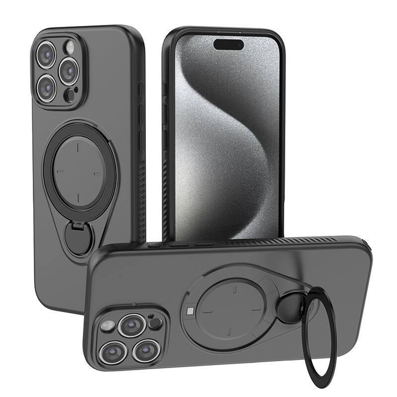 Magnetic Shockproof Case with 360-Degree Rotating Ring Stand for iPhone 16 Pro – Slim Protective Phone Cover with Airbag Corners and Wireless Charging Support for Home, Office, Travel and Daily Use (Black) - Image 1