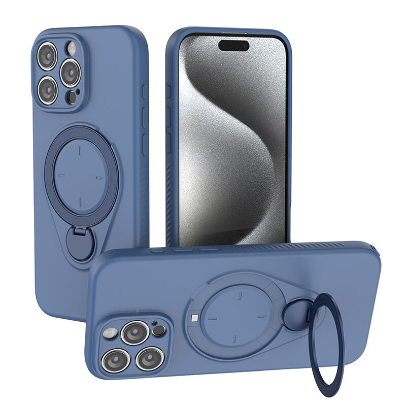 Magnetic Shockproof Case with 360-Degree Rotating Ring Stand for iPhone 16 Pro – Slim Protective Phone Cover with Airbag Corners and Wireless Charging Support for Home, Office, Travel and Daily Use (Blue) - Image 1