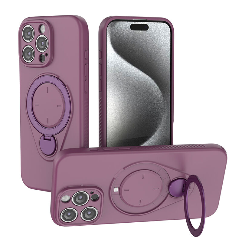 Magnetic Shockproof Case with 360-Degree Rotating Ring Stand for iPhone 16 Pro – Slim Protective Phone Cover with Airbag Corners and Wireless Charging Support for Home, Office, Travel and Daily Use (Purple) - Image 1