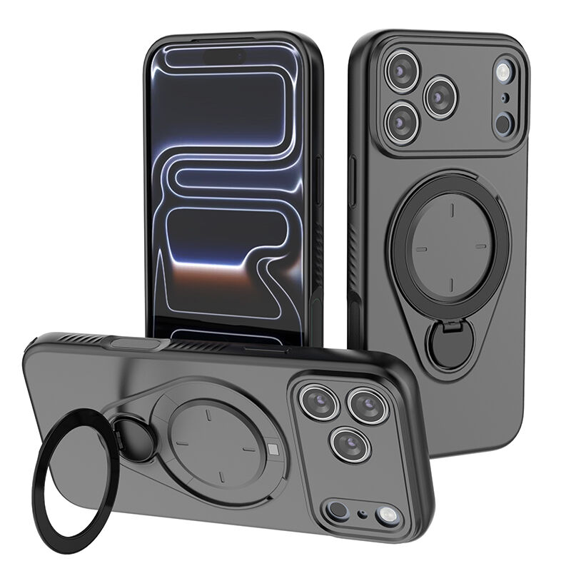 Magnetic Shockproof Case with 360-Degree Rotating Ring Stand for iPhone 17 Pro Max – Slim Protective Phone Cover with Airbag Corners and Wireless Charging Support for Home, Office, Travel and Daily Use (Black) - Image 1