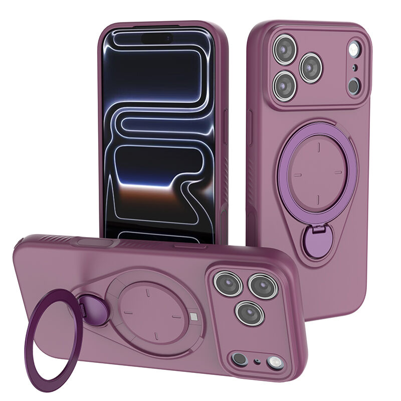 Magnetic Shockproof Case with 360-Degree Rotating Ring Stand for iPhone 17 Pro Max – Slim Protective Phone Cover with Airbag Corners and Wireless Charging Support for Home, Office, Travel and Daily Use (Purple) - Image 1
