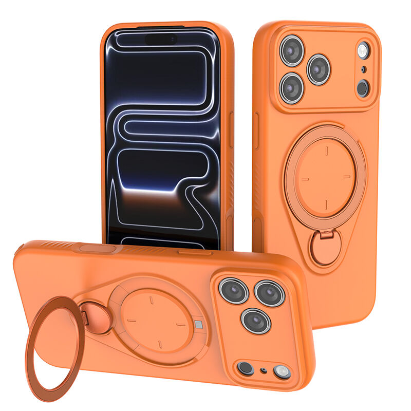 Magnetic Shockproof Phone Case with 360-Degree Rotating Ring Stand and Wireless Charging Support for iPhone 17 Pro – Slim Protective Cover Designed for Home Use, Office Work, Travel, Commuting and Everyday On-the-Go Lifestyle (Orange) - Image 1