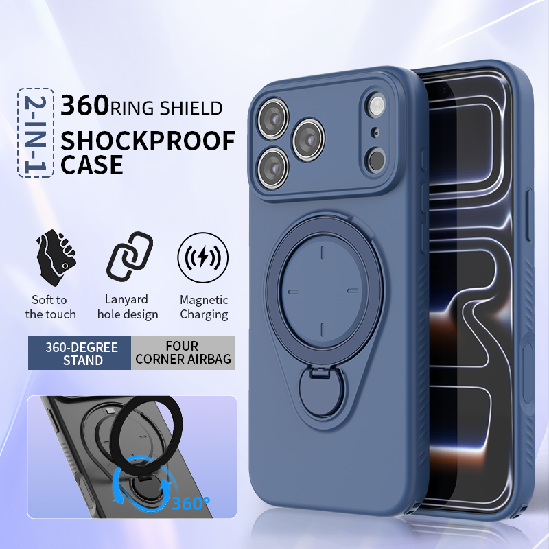 Magnetic Shockproof Phone Case with 360-Degree Rotating Ring Stand and Wireless Charging Support for iPhone 17 Pro – Slim Protective Cover Designed for Home Use, Office Work, Travel, Commuting and Everyday On-the-Go Lifestyle (Orange) - Image 3
