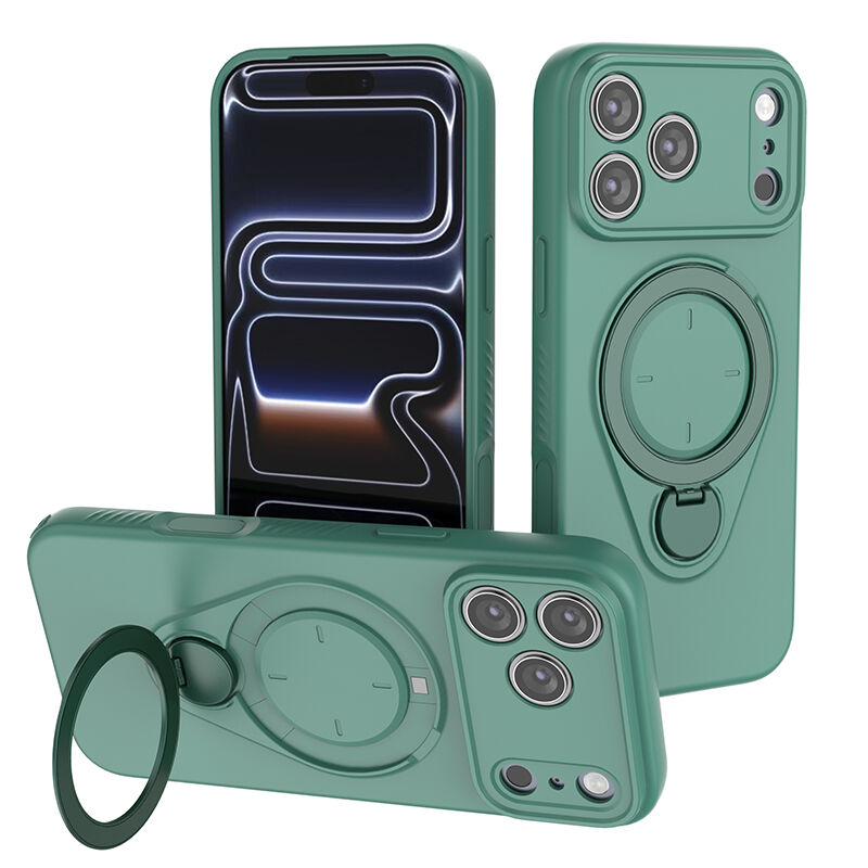 Magnetic Shockproof Phone Case with 360-Degree Rotating Ring Stand and Wireless Charging Support for iPhone 17 Pro – Slim Protective Cover Designed for Home Use, Office Work, Travel, Commuting and Everyday On-the-Go Lifestyle (Green) - Image 1