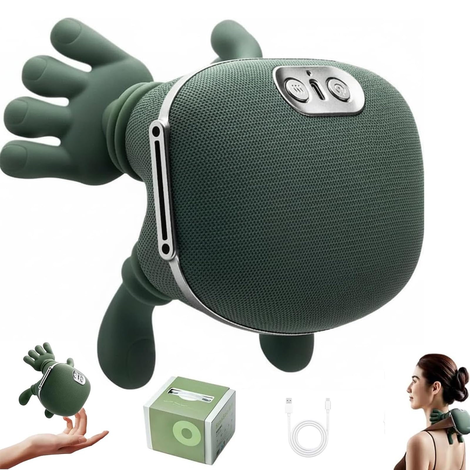 Hand-Like Neck & Shoulder Massager with 4D Kneading and Heat – Portable Massage Device for Back, Legs, and Neck Relaxation (Forest Green) - Image 1