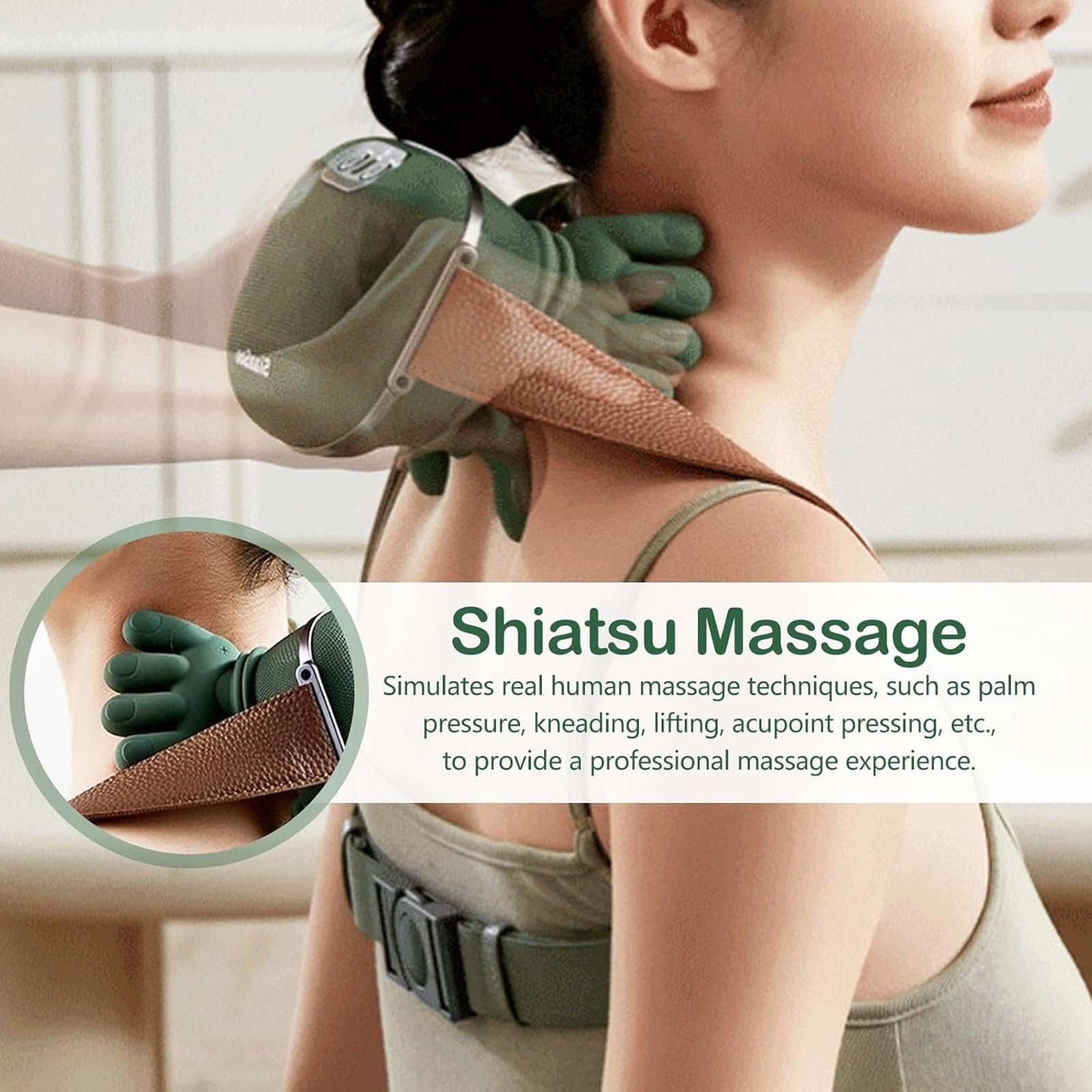 Hand-Like Neck & Shoulder Massager with 4D Kneading and Heat – Portable Massage Device for Back, Legs, and Neck Relaxation (Forest Green) - Image 2
