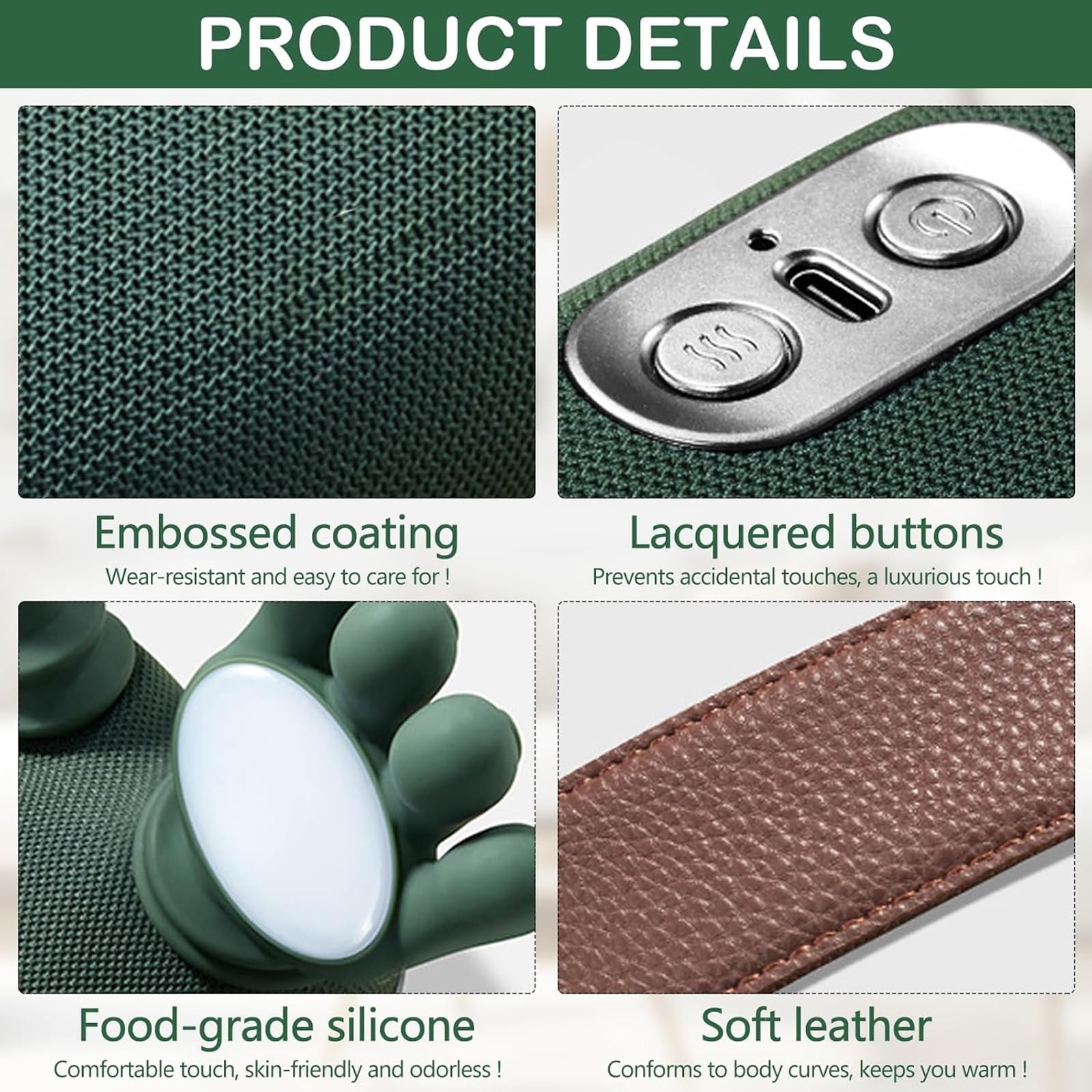 Hand-Like Neck & Shoulder Massager with 4D Kneading and Heat – Portable Massage Device for Back, Legs, and Neck Relaxation (Forest Green) - Image 3