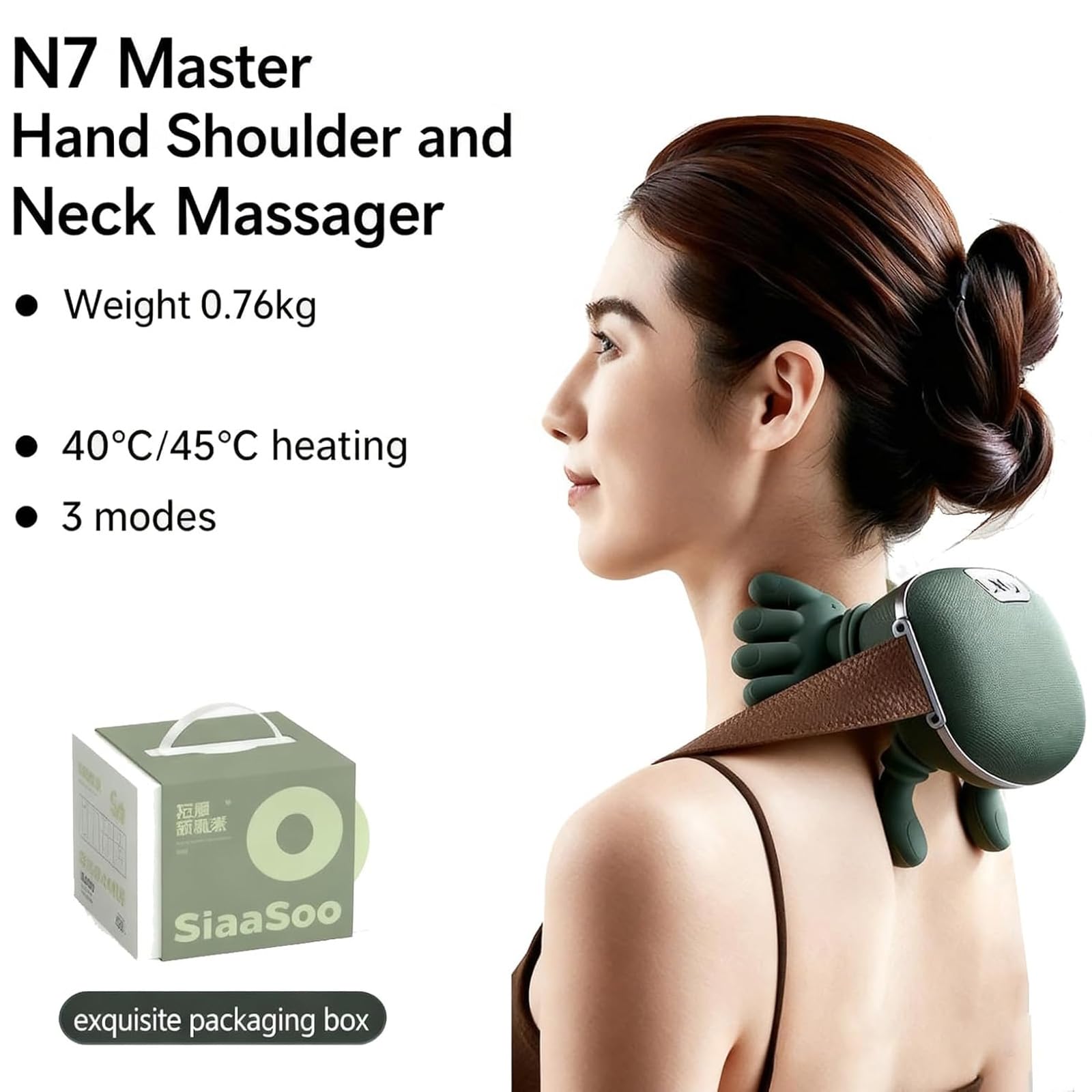 Hand-Like Neck & Shoulder Massager with 4D Kneading and Heat – Portable Massage Device for Back, Legs, and Neck Relaxation (Forest Green) - Image 6