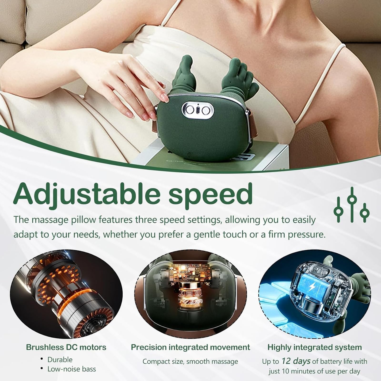 Hand-Like Neck & Shoulder Massager with 4D Kneading and Heat – Portable Massage Device for Back, Legs, and Neck Relaxation (Forest Green) - Image 7