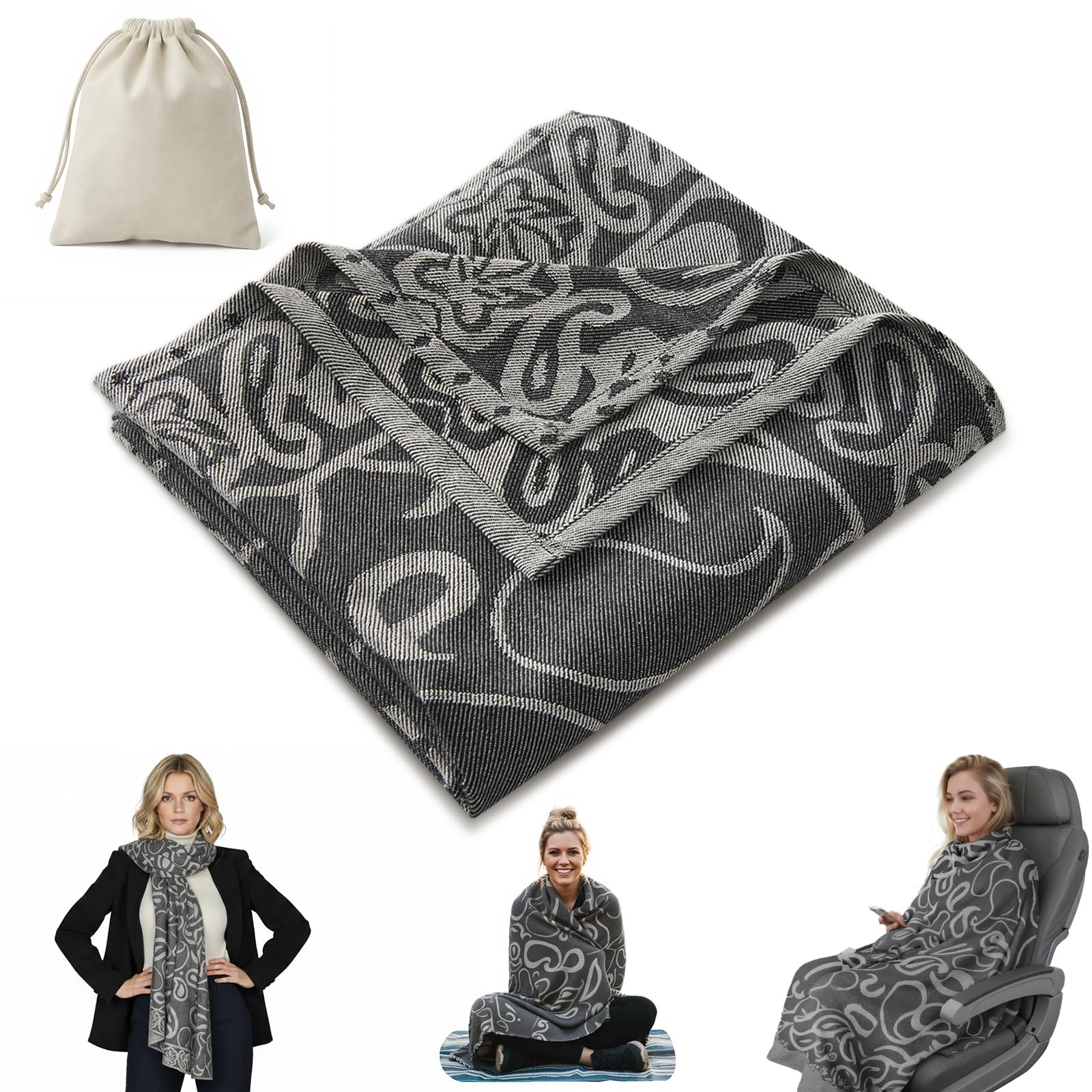 Premium Travel Blanket – Ultra-Soft Knit Wrap for Airplane, Car, Office Naps, and Gifts – Lightweight, Breathable, and Stylish with Storage Bag (Black) - Image 1