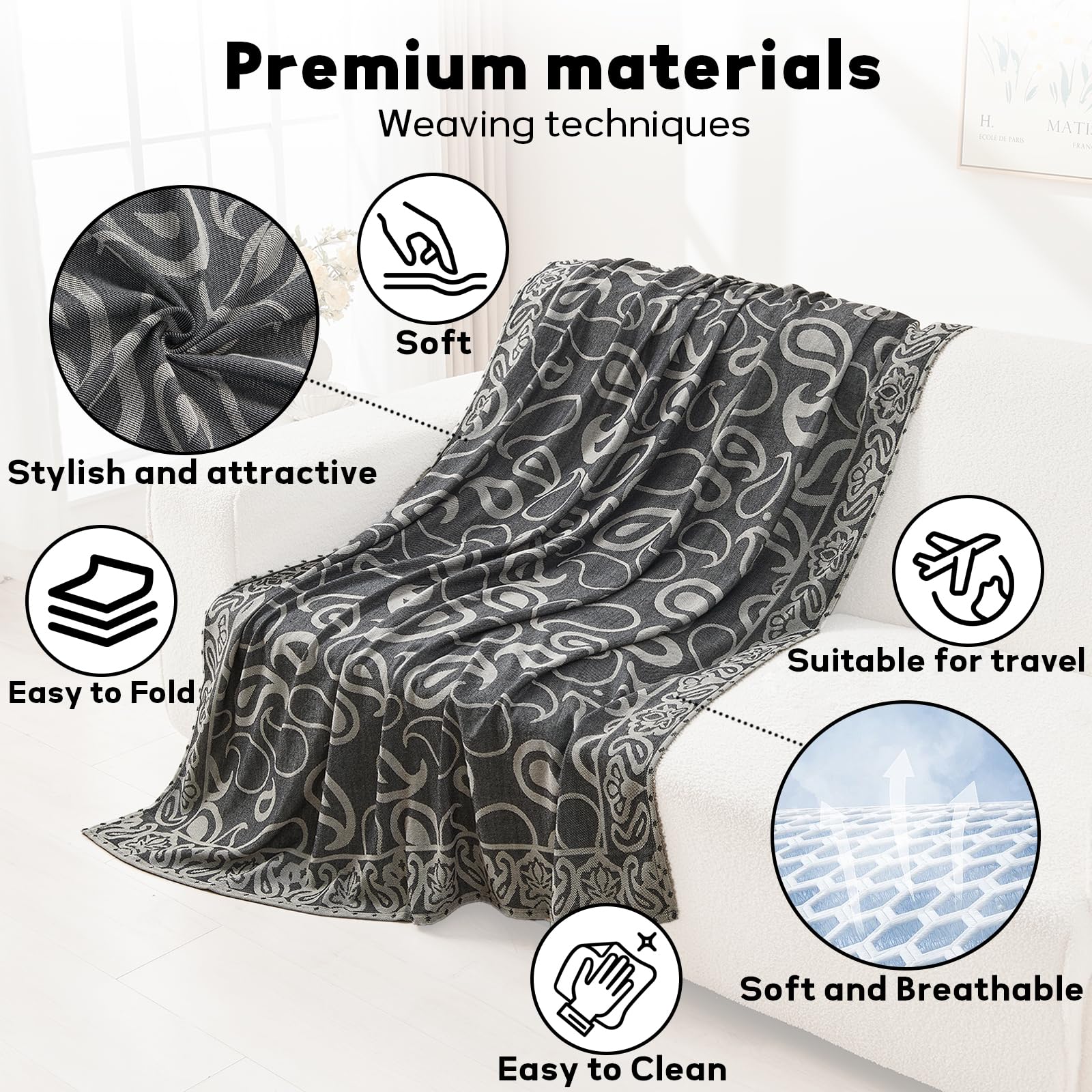 Premium Travel Blanket – Ultra-Soft Knit Wrap for Airplane, Car, Office Naps, and Gifts – Lightweight, Breathable, and Stylish with Storage Bag (Black) - Image 5