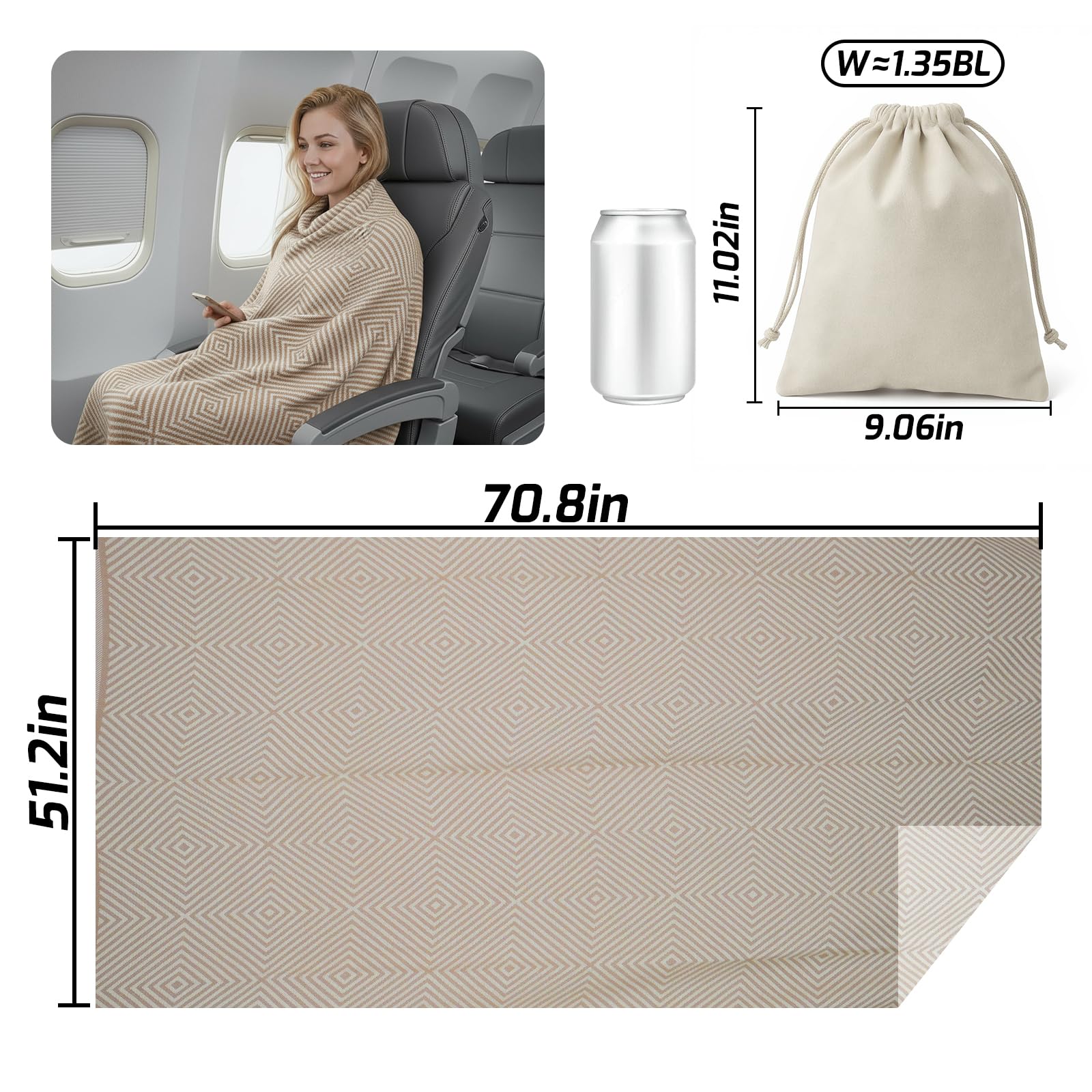 Premium Travel Blanket – Ultra-Soft Knit Wrap for Airplane, Car, Office Naps, and Gifts – Lightweight, Breathable, and Stylish with Storage Bag (Khaki) - Image 2