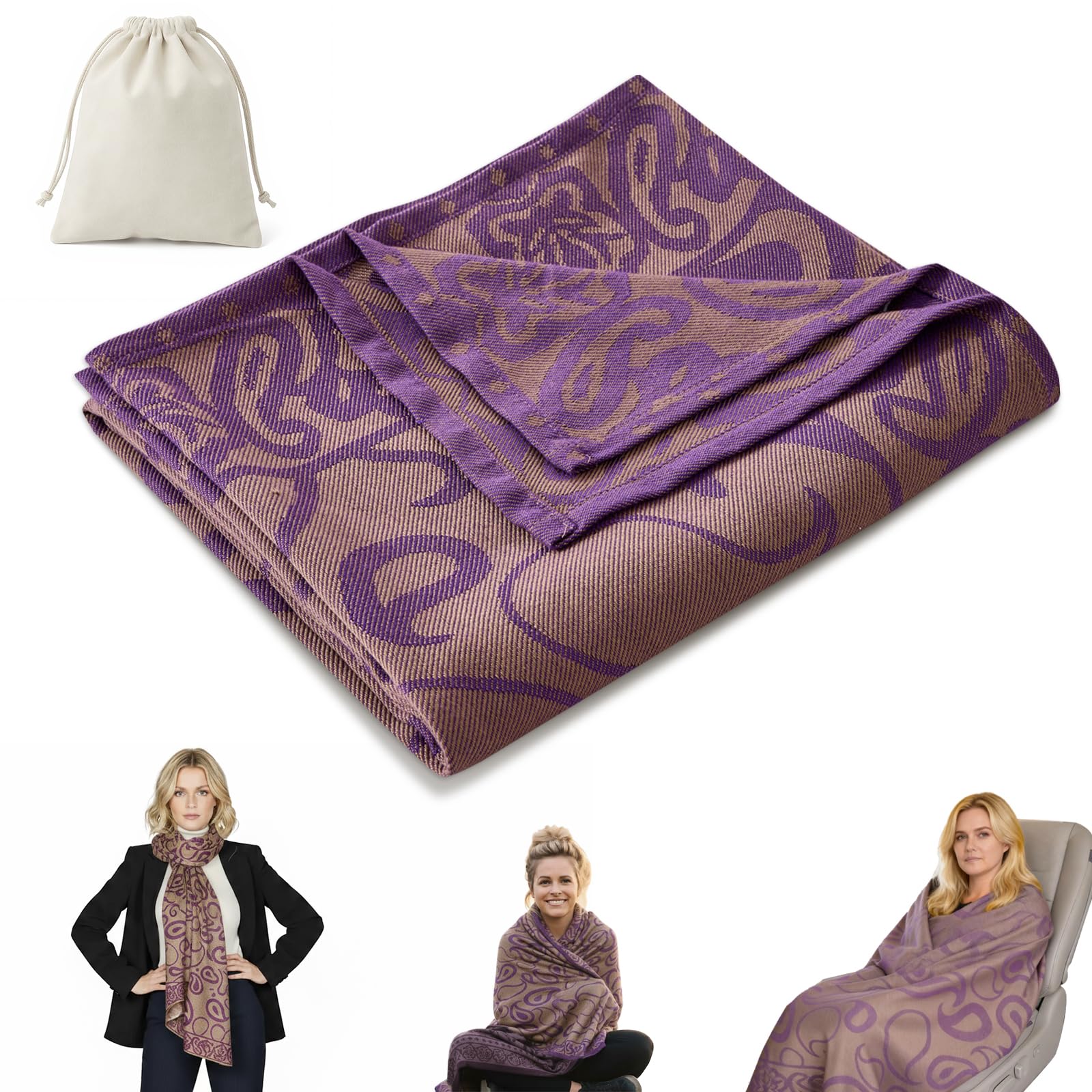Premium Travel Blanket – Ultra-Soft Knit Wrap for Airplane, Car, Office Naps, and Gifts – Lightweight, Breathable, and Stylish with Storage Bag (Purple) - Image 1