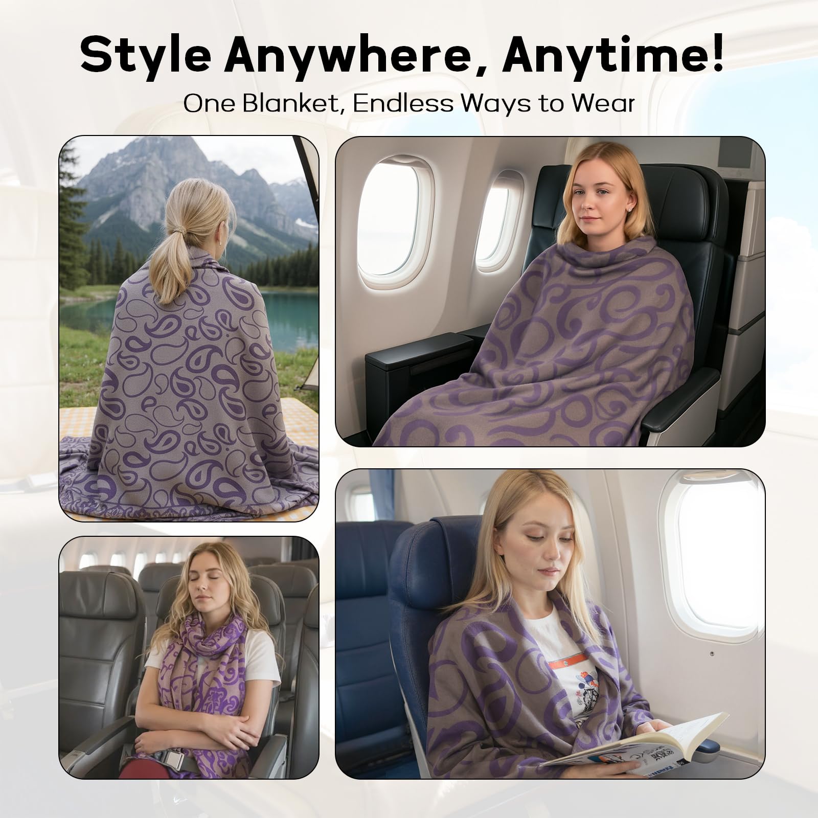 Premium Travel Blanket – Ultra-Soft Knit Wrap for Airplane, Car, Office Naps, and Gifts – Lightweight, Breathable, and Stylish with Storage Bag (Purple) - Image 3
