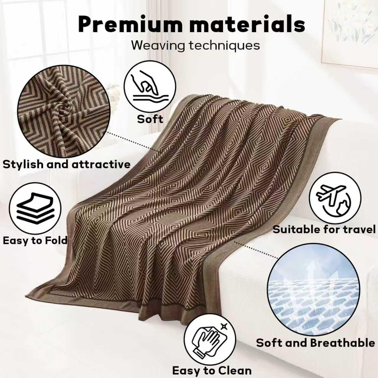 Premium Travel Blanket – Ultra-Soft Knit Wrap for Airplane, Car, Office Naps, and Gifts – Lightweight, Breathable, and Stylish with Storage Bag (Brown) - Image 5