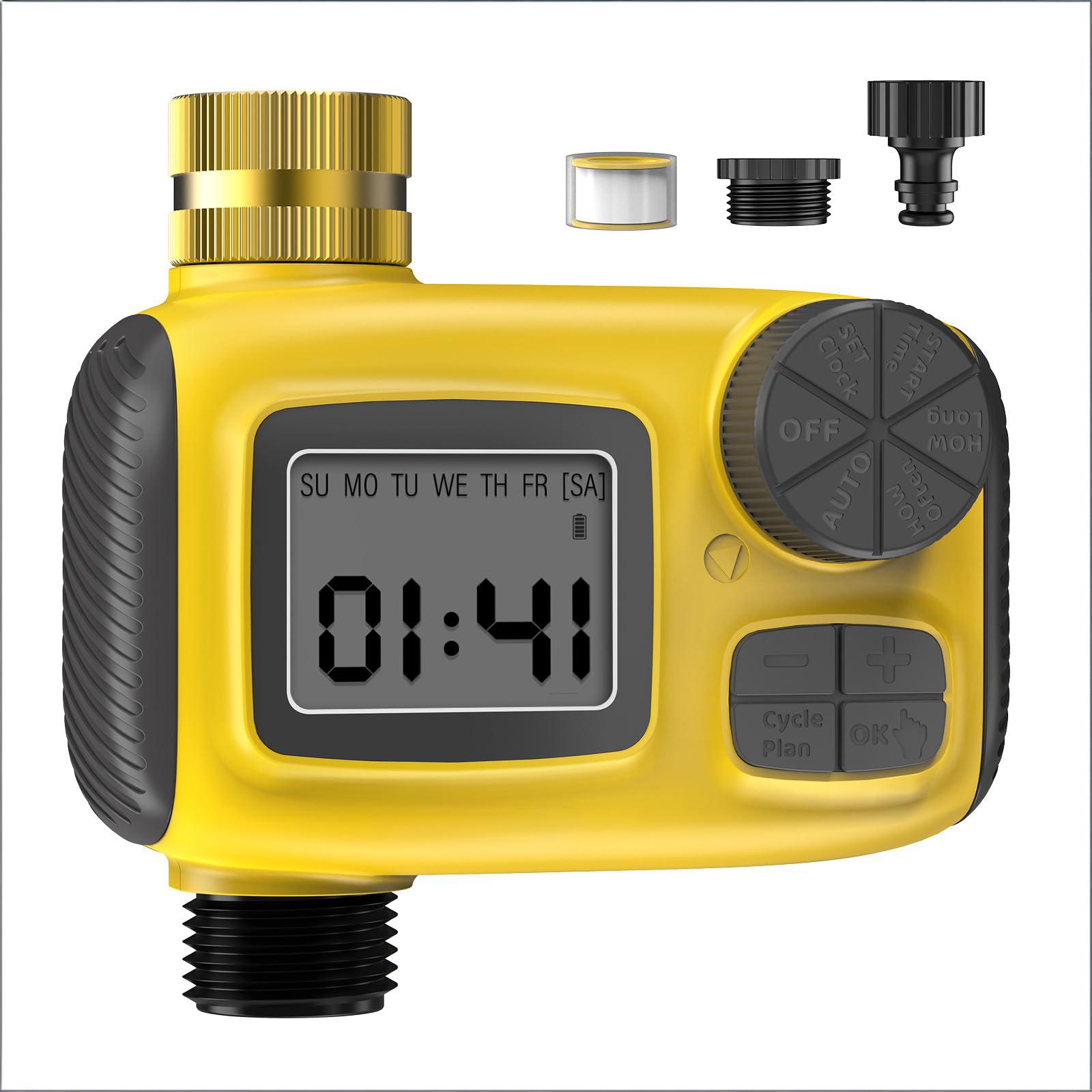 Smart Outdoor Watering Timer with Rain Delay & Manual Mode – Automatic Garden Irrigation Controller for Lawn, Patio, Pool and Vegetable Garden (Yellow) - Image 1