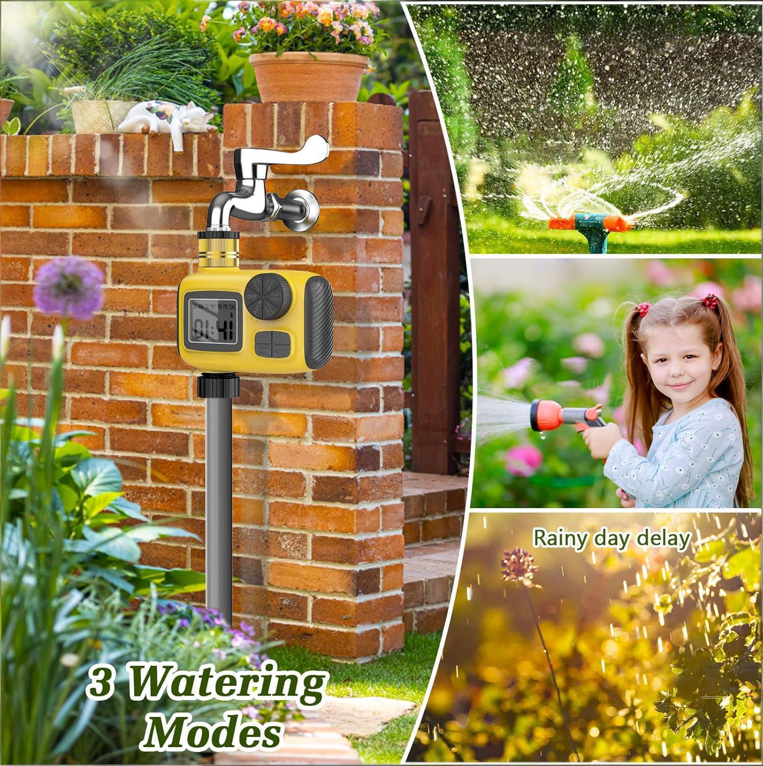 Smart Outdoor Watering Timer with Rain Delay & Manual Mode – Automatic Garden Irrigation Controller for Lawn, Patio, Pool and Vegetable Garden (Yellow) - Image 2