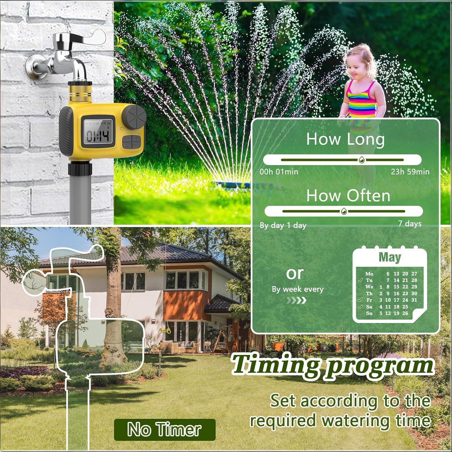 Smart Outdoor Watering Timer with Rain Delay & Manual Mode – Automatic Garden Irrigation Controller for Lawn, Patio, Pool and Vegetable Garden (Yellow) - Image 3