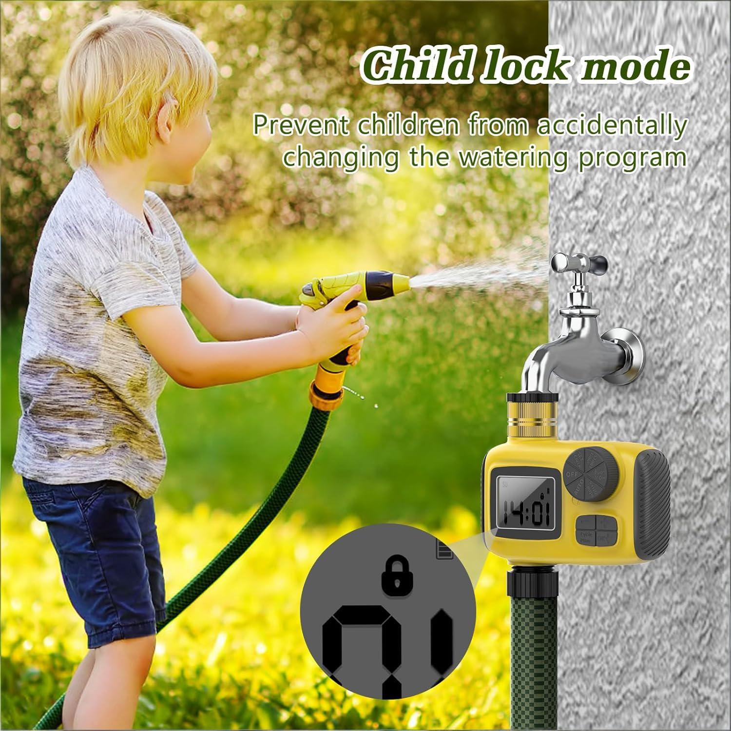 Smart Outdoor Watering Timer with Rain Delay & Manual Mode – Automatic Garden Irrigation Controller for Lawn, Patio, Pool and Vegetable Garden (Yellow) - Image 5