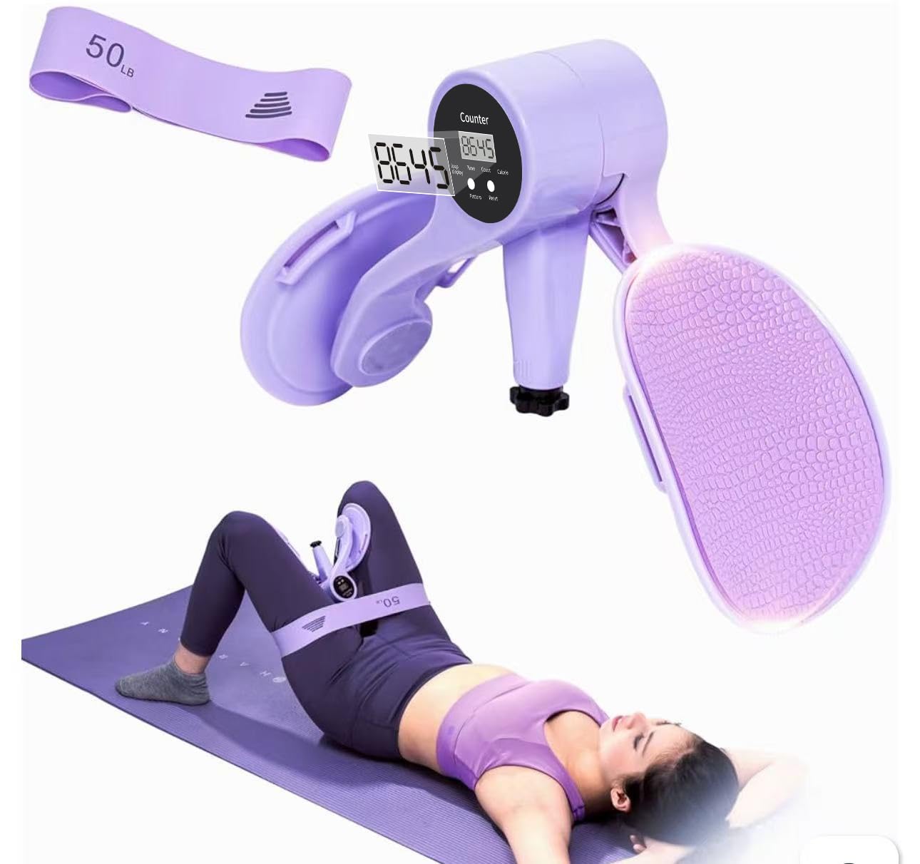 Smart Thigh Trainer with LED Display – 12-80lb Adjustable Resistance, 360° Rotation Kegel Exercise Equipment for Women (Purple) | Other Colors Available in Store - Image 1