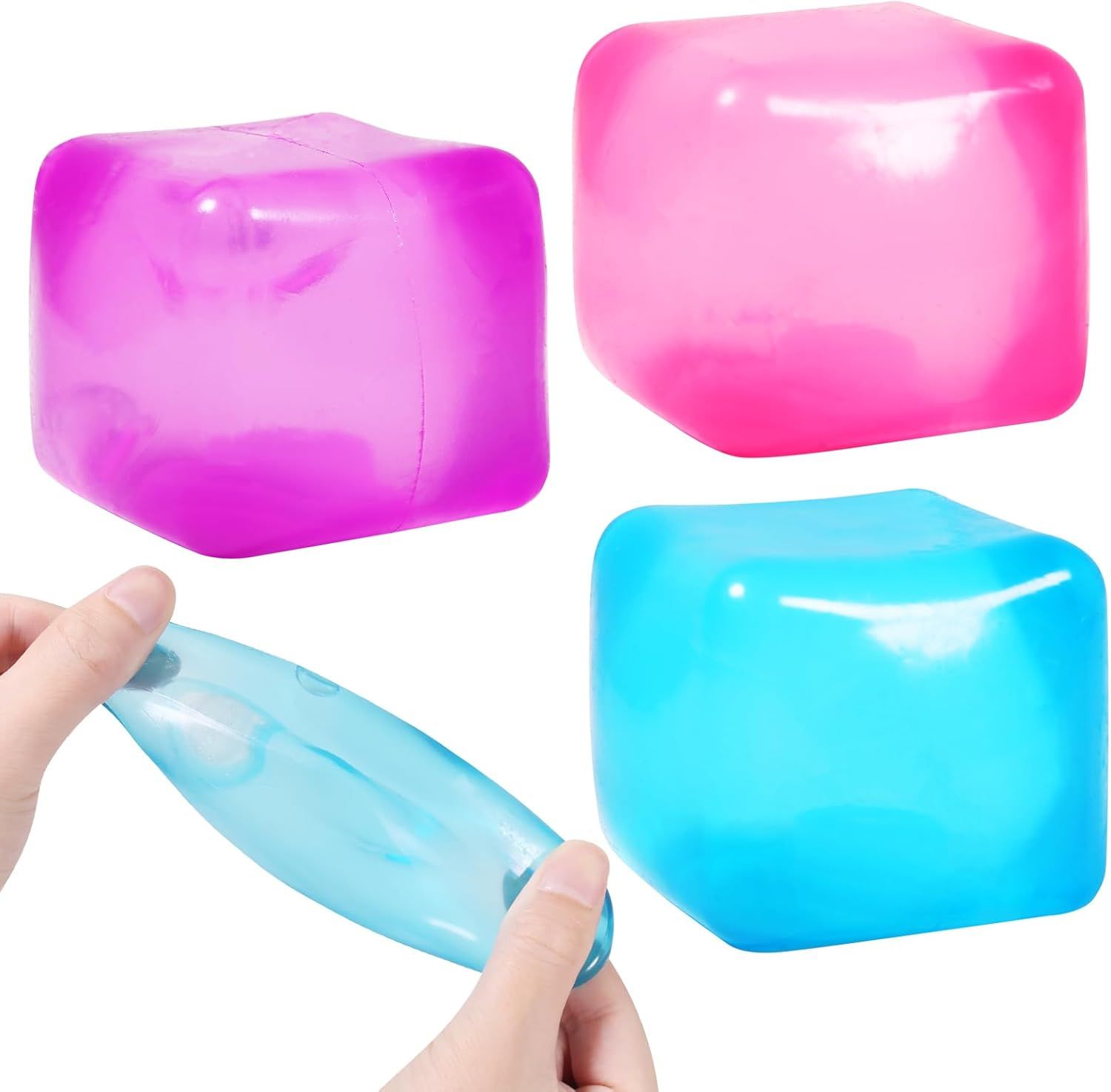 3-Pack Squishy Stress Cube Fidget Toys, Slow Rising Gel Sensory Squeeze Blocks for Anxiety Relief, Quiet Desk Toy for Kids and Adults (Pink Purple Blue) - Image 1