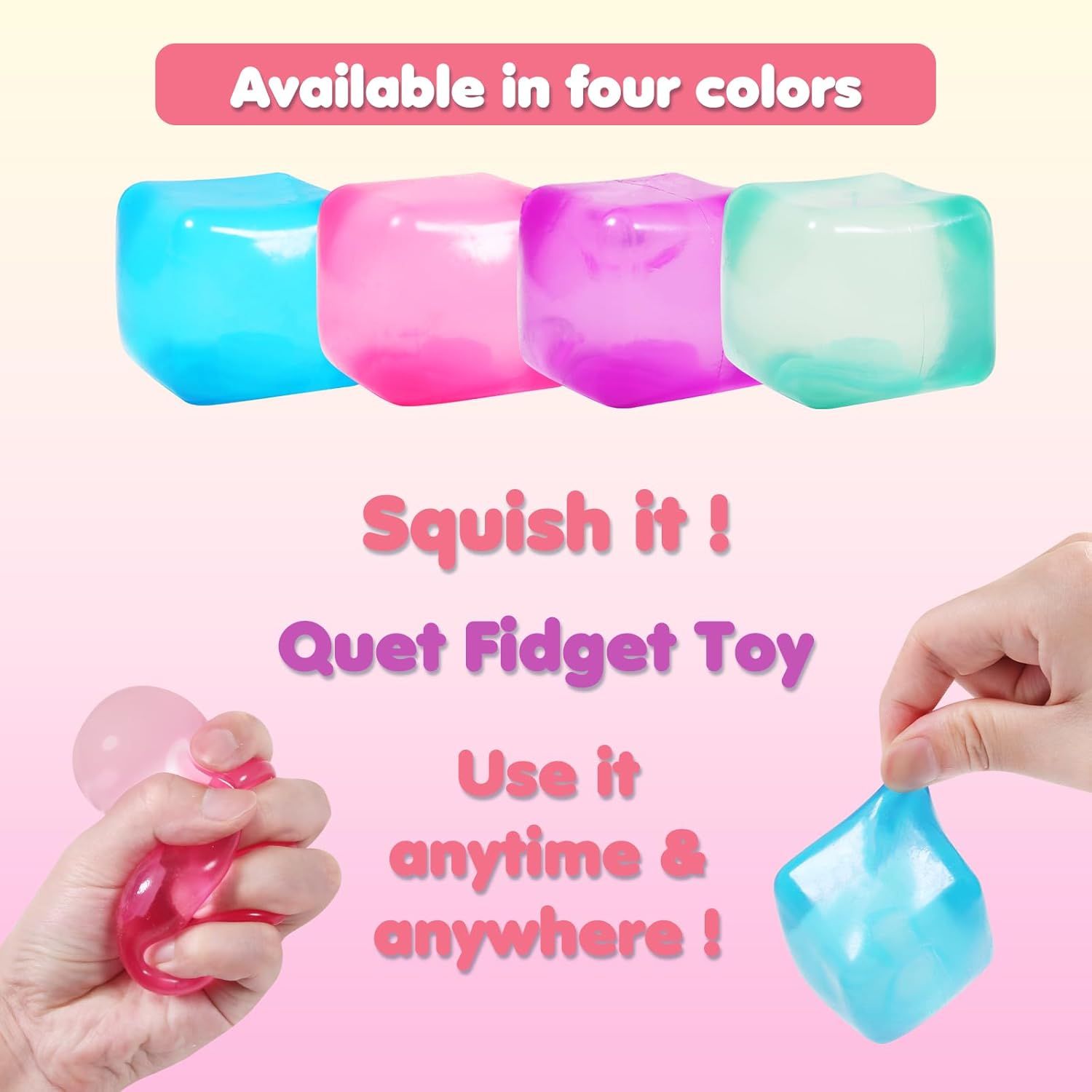 3-Pack Squishy Stress Cube Fidget Toys, Slow Rising Gel Sensory Squeeze Blocks for Anxiety Relief, Quiet Desk Toy for Kids and Adults (Pink Purple Blue) - Image 2