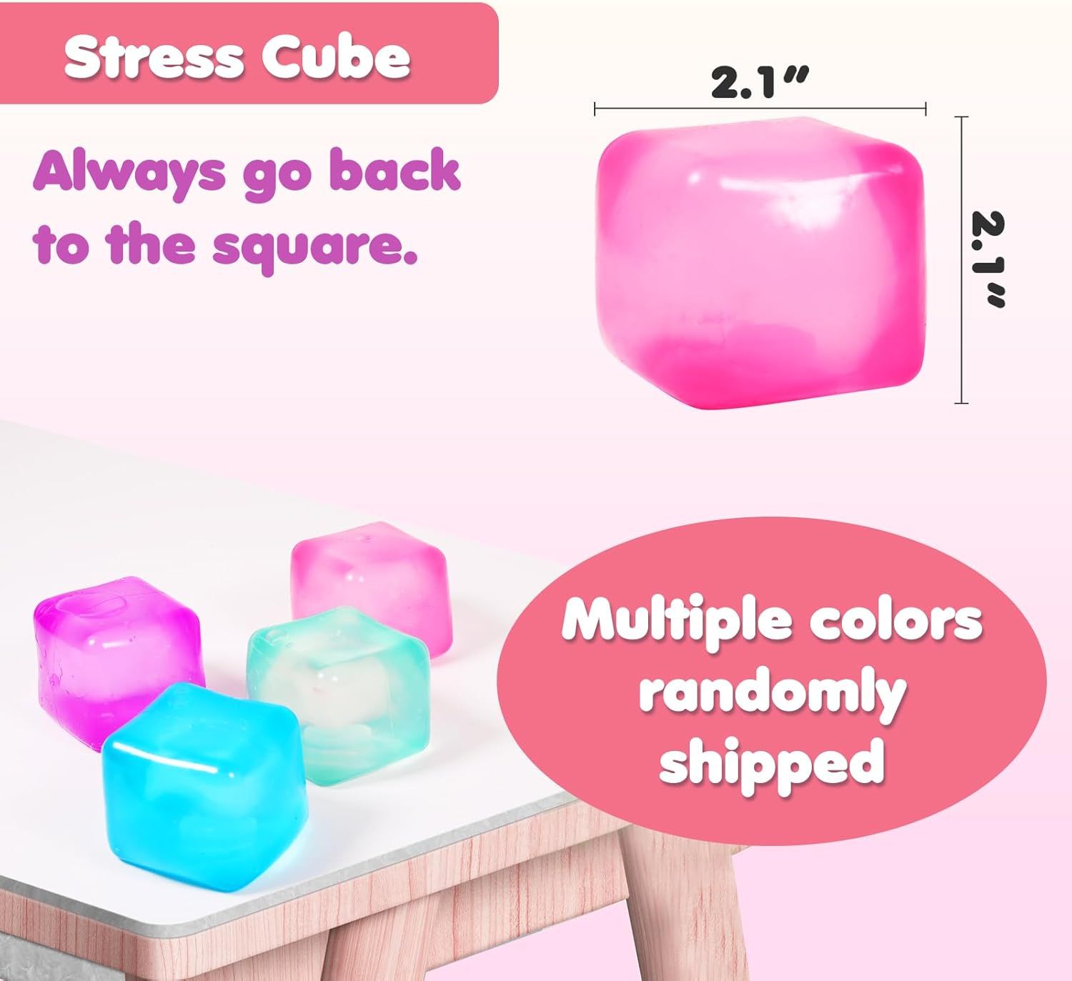 3-Pack Squishy Stress Cube Fidget Toys, Slow Rising Gel Sensory Squeeze Blocks for Anxiety Relief, Quiet Desk Toy for Kids and Adults (Pink Purple Blue) - Image 3