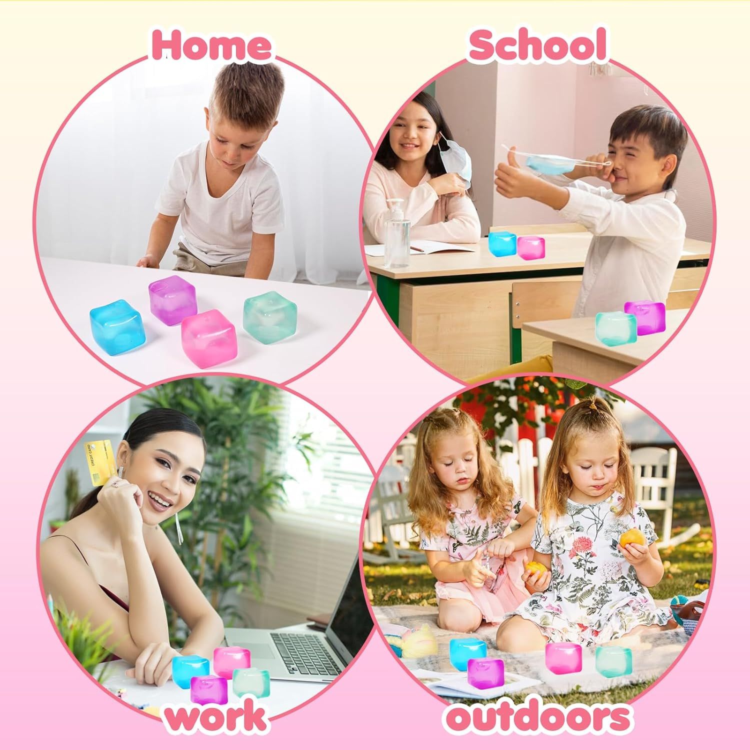 3-Pack Squishy Stress Cube Fidget Toys, Slow Rising Gel Sensory Squeeze Blocks for Anxiety Relief, Quiet Desk Toy for Kids and Adults (Pink Purple Blue) - Image 5