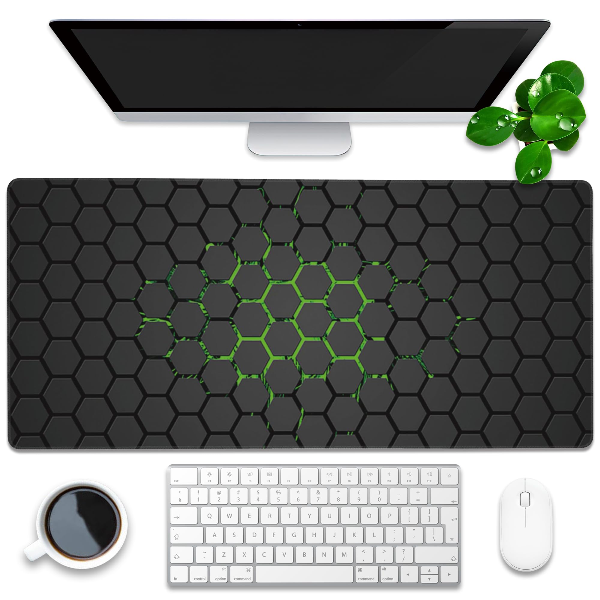 Extra Large Gaming Mouse Pad with Hexagonal Design – Anti-Slip Desk Mat for Keyboard, Mouse & Office Use, Durable Stitched Edge, Smooth Fabric Surface (Black) - Image 1