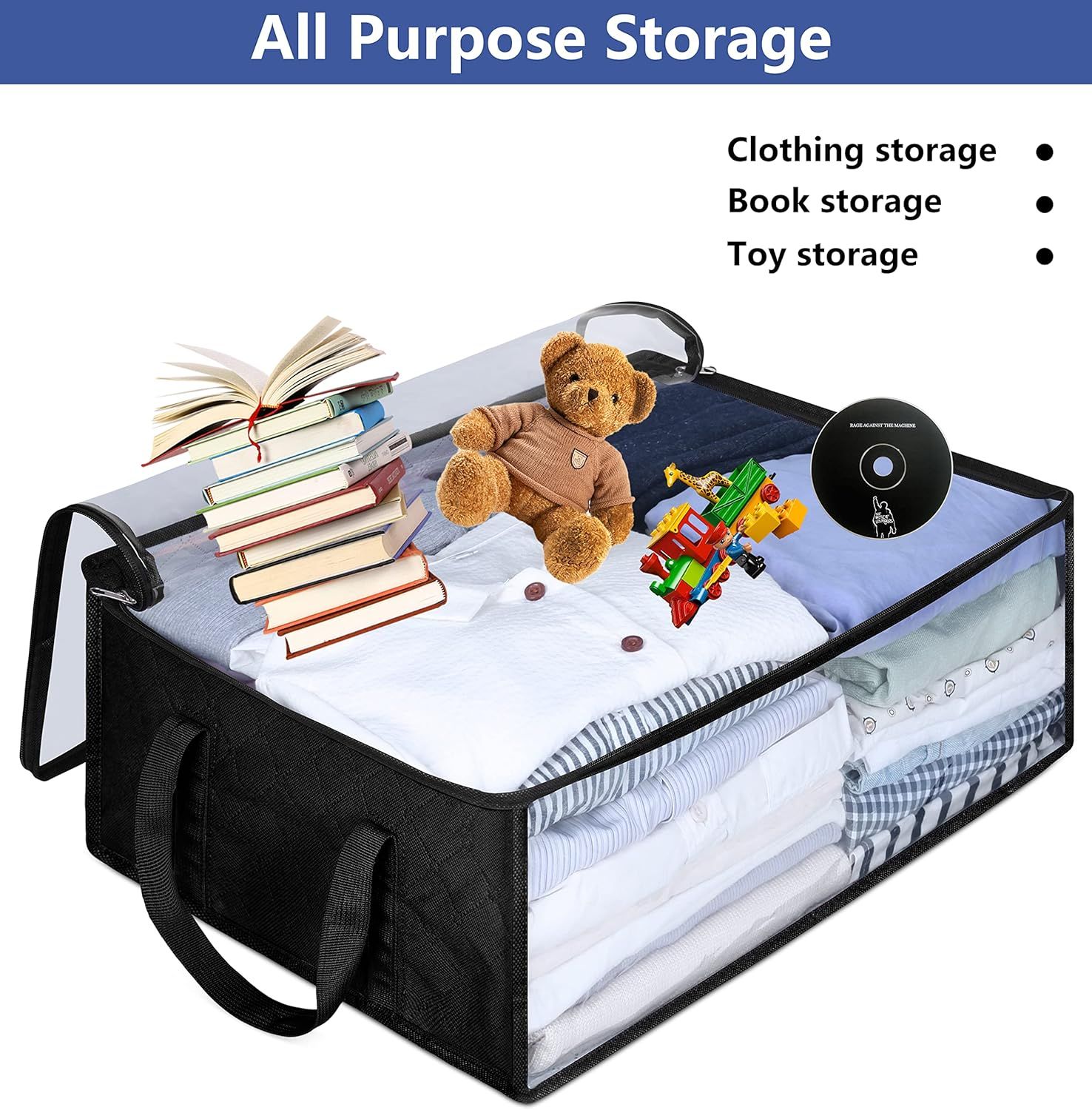 Large Capacity Foldable Hat Organizer Storage Box with Clear See-Through Window for Baseball Caps, Clothes, Toys, and Books, Underbed and Closet Container (Black) - Image 7