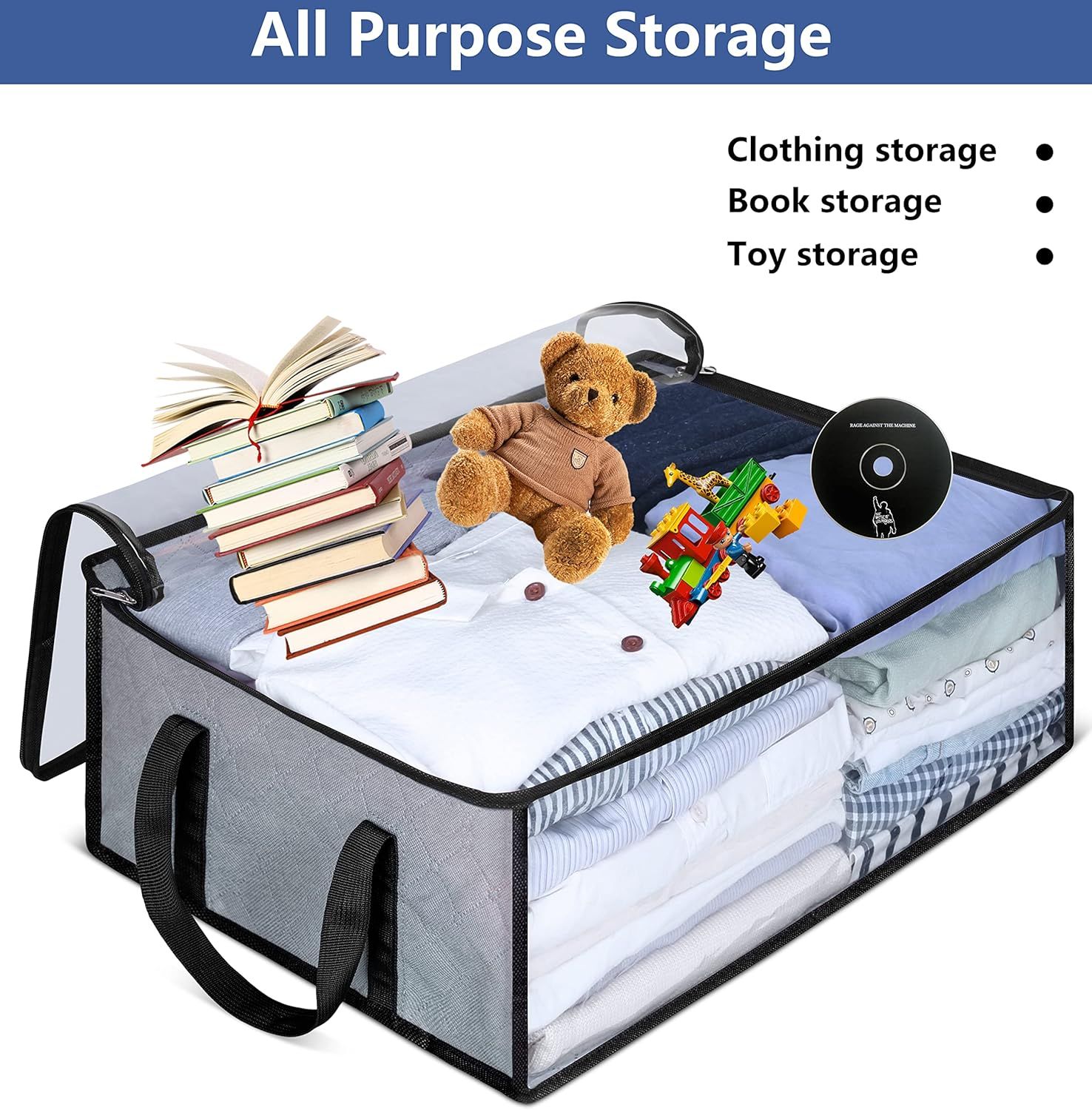 Large Capacity Foldable Hat Organizer Storage Box with Clear See-Through Window for Baseball Caps, Clothes, Toys, and Books, Underbed and Closet Container (Grey) - Image 7