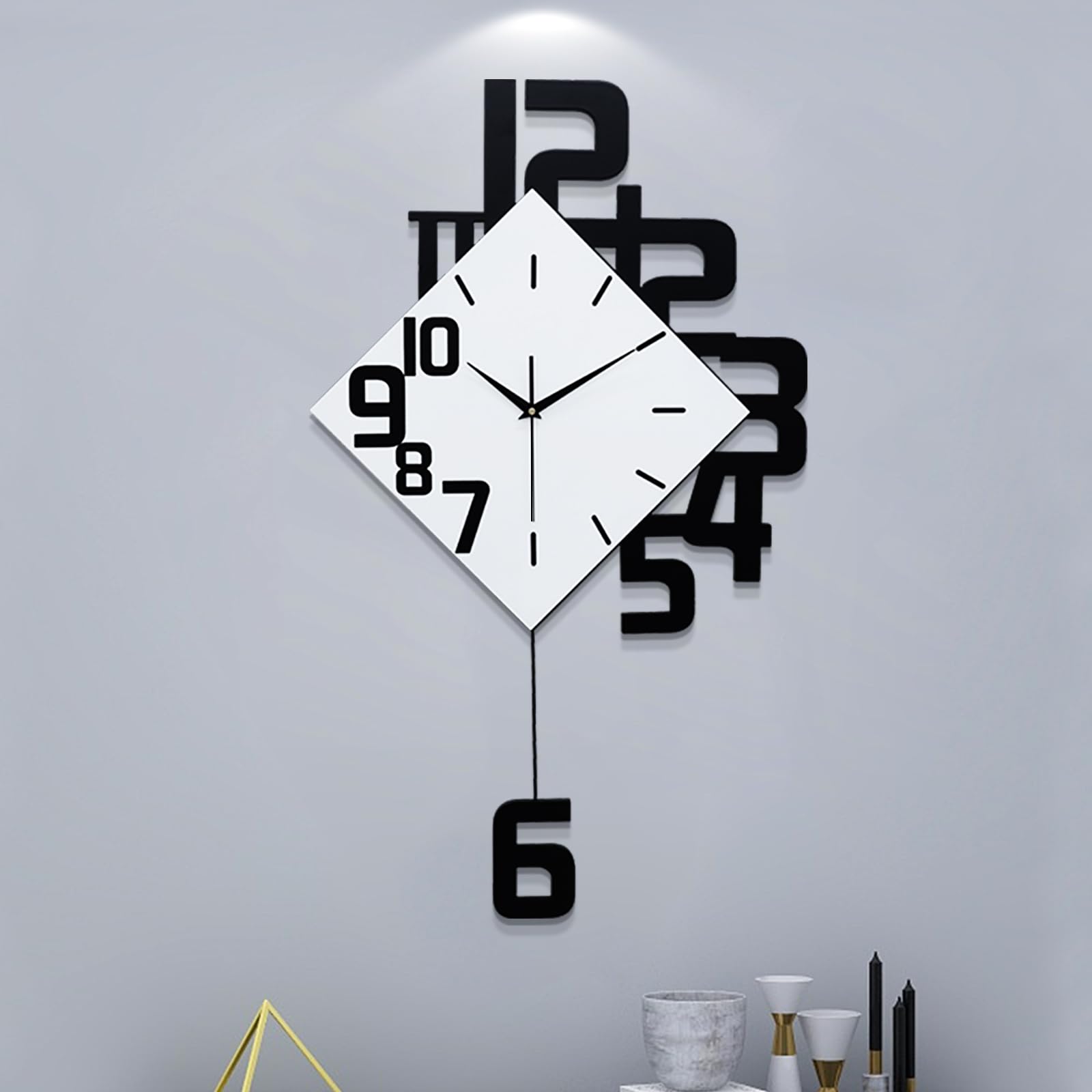 Modern Diamond Wall Clock – Creative 3D Design Silent Quartz Wall Clock for Living Room, Bedroom, Office, Home Decor, Battery Operated (Black-White) - Image 1