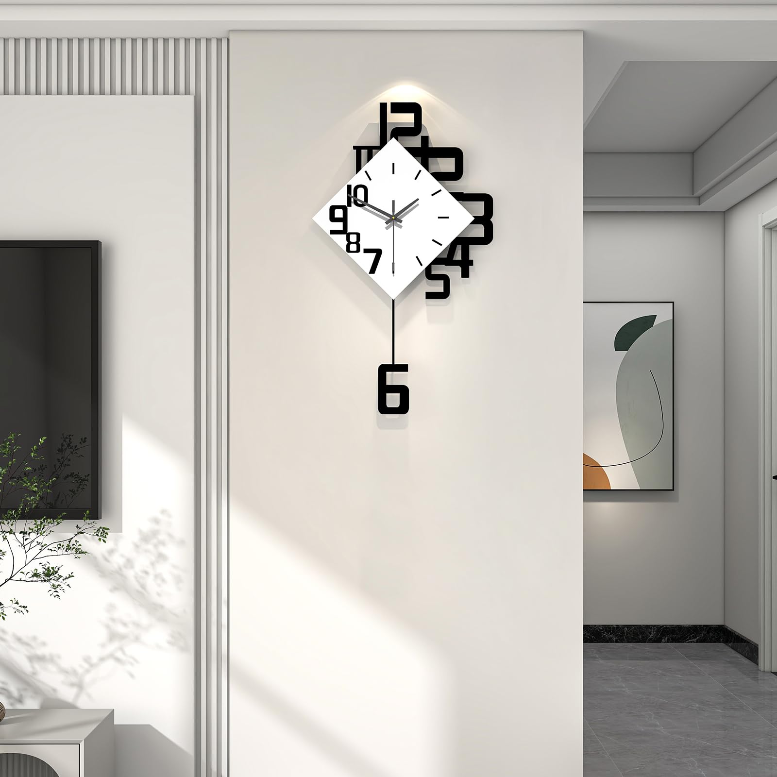 Modern Diamond Wall Clock – Creative 3D Design Silent Quartz Wall Clock for Living Room, Bedroom, Office, Home Decor, Battery Operated (Black-White) - Image 2