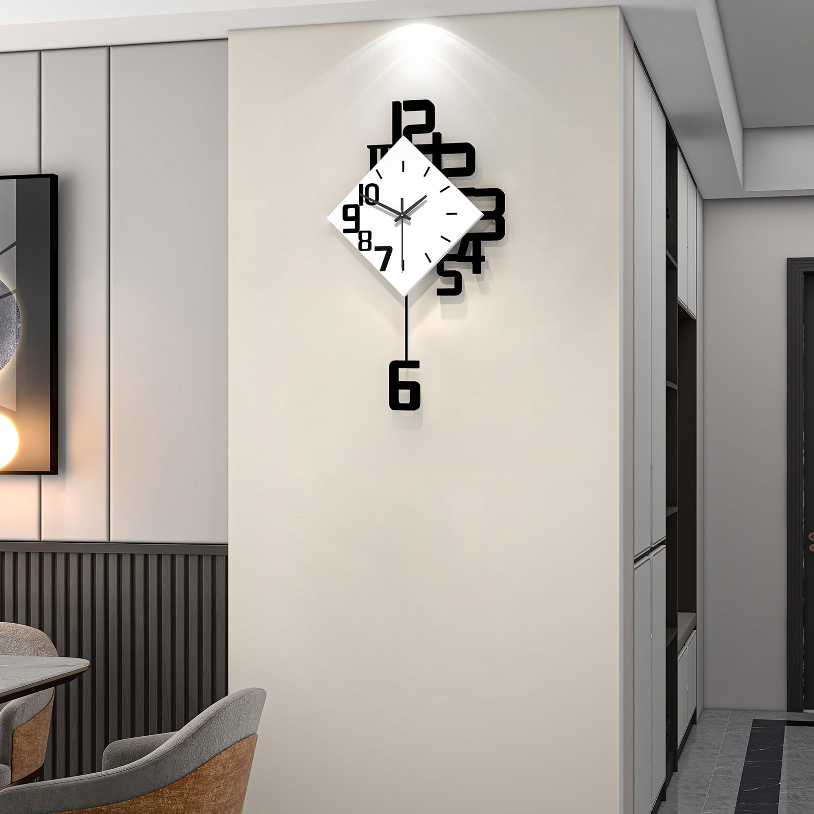 Modern Diamond Wall Clock – Creative 3D Design Silent Quartz Wall Clock for Living Room, Bedroom, Office, Home Decor, Battery Operated (Black-White) - Image 3