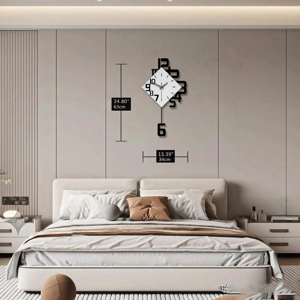 Modern Diamond Wall Clock – Creative 3D Design Silent Quartz Wall Clock for Living Room, Bedroom, Office, Home Decor, Battery Operated (Black-White) - Image 5