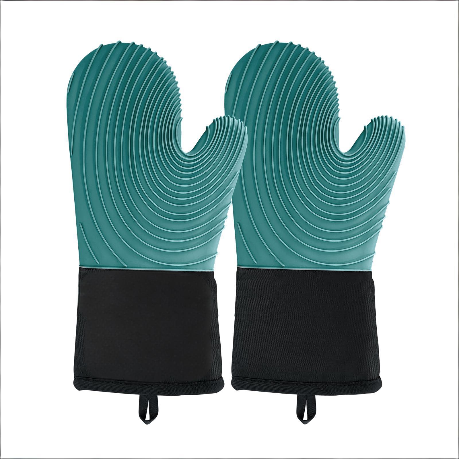 Premium Silicone Oven Mitts – Heat Resistant Up to 500°F, Non-Slip Grip, Easy to Clean, Food Grade & BPA-Free, Ideal for Grilling, Baking, Cooking, Microwave Use (Green) - Image 1