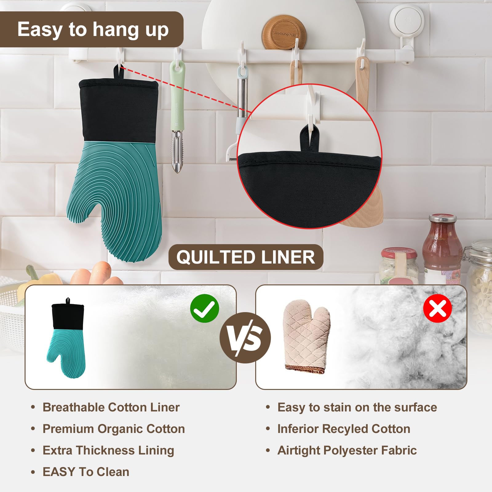 Premium Silicone Oven Mitts – Heat Resistant Up to 500°F, Non-Slip Grip, Easy to Clean, Food Grade & BPA-Free, Ideal for Grilling, Baking, Cooking, Microwave Use (Green) - Image 6