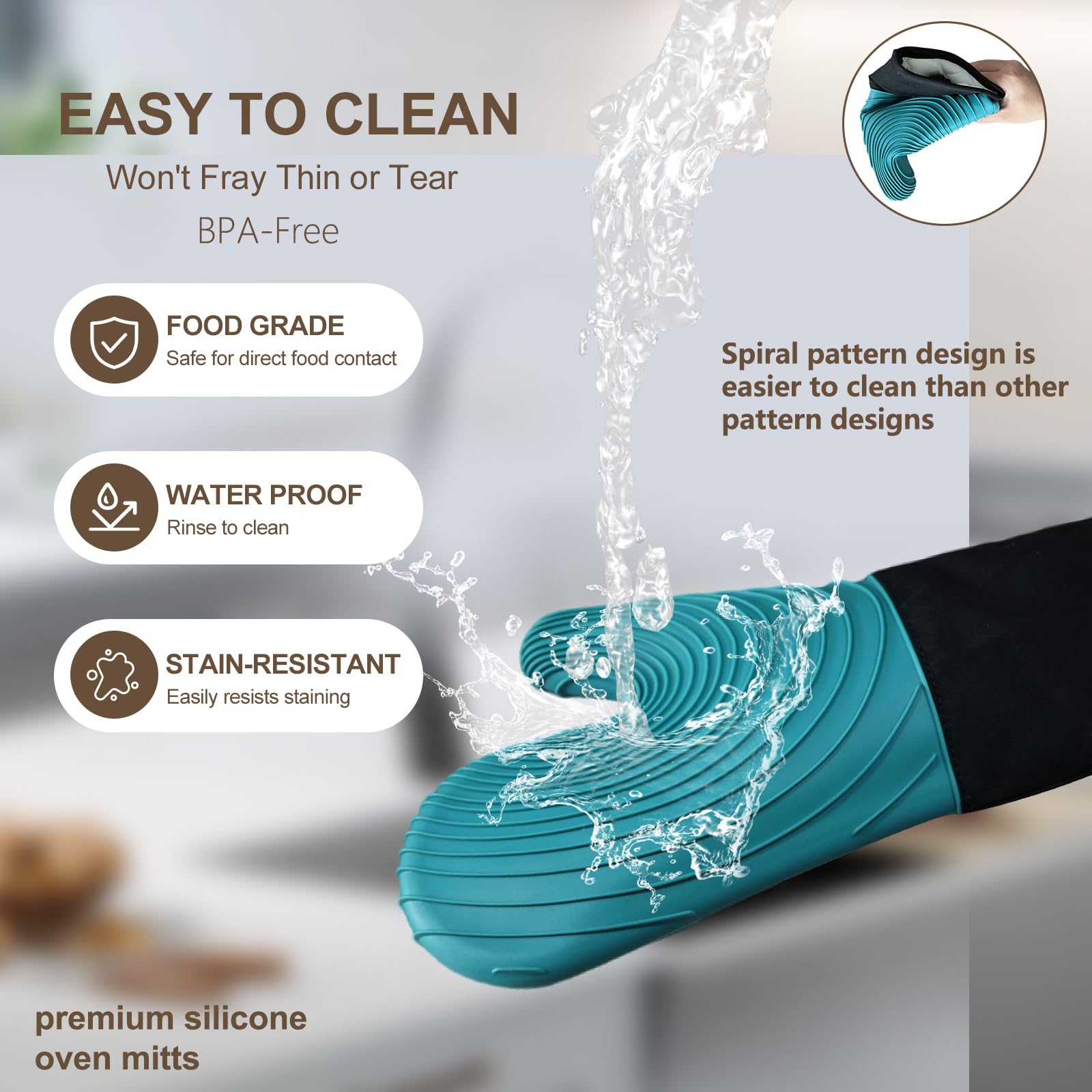 Premium Silicone Oven Mitts – Heat Resistant Up to 500°F, Non-Slip Grip, Easy to Clean, Food Grade & BPA-Free, Ideal for Grilling, Baking, Cooking, Microwave Use (Green) - Image 7