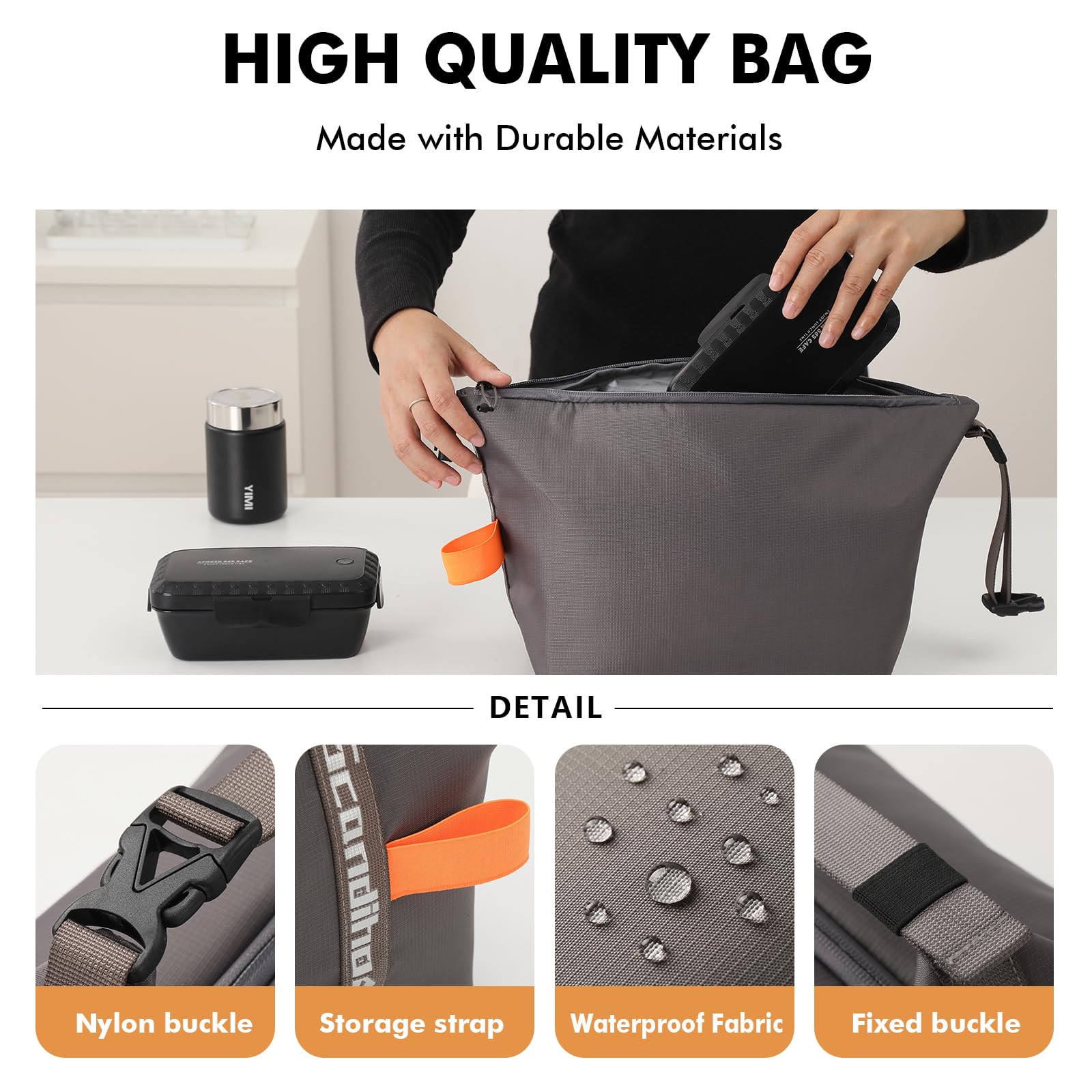 Foldable Lunch Bag – Reusable Insulated Cooler Tote with Waterproof Zipper, Leak-Proof Design, Lightweight & Compact, Ideal for Work, School, Picnic, Travel (Grey) - Image 3