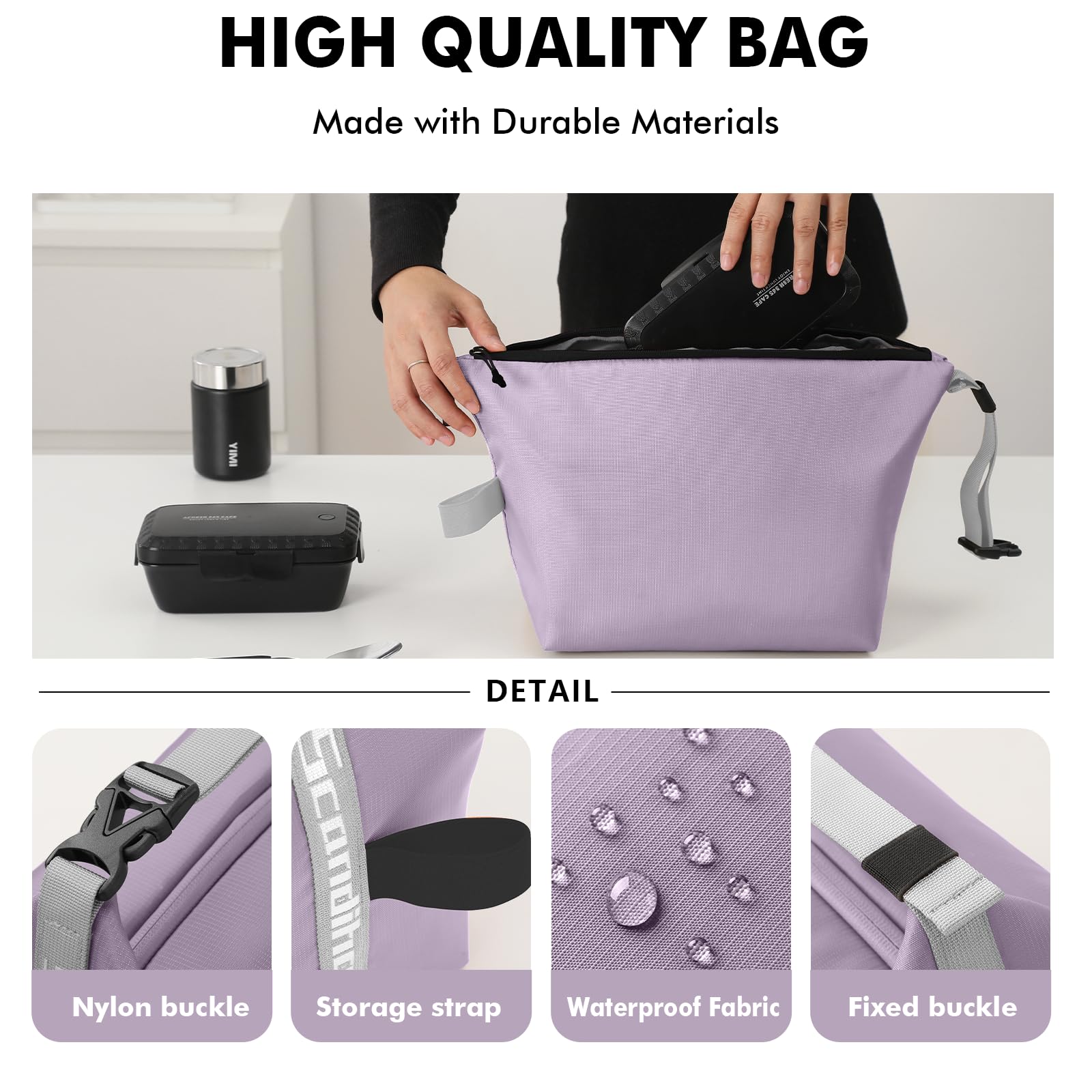 Foldable Lunch Bag – Reusable Insulated Cooler Tote with Waterproof Zipper, Leak-Proof Design, Lightweight & Compact, Ideal for Work, School, Picnic, Travel (Purple) - Image 4