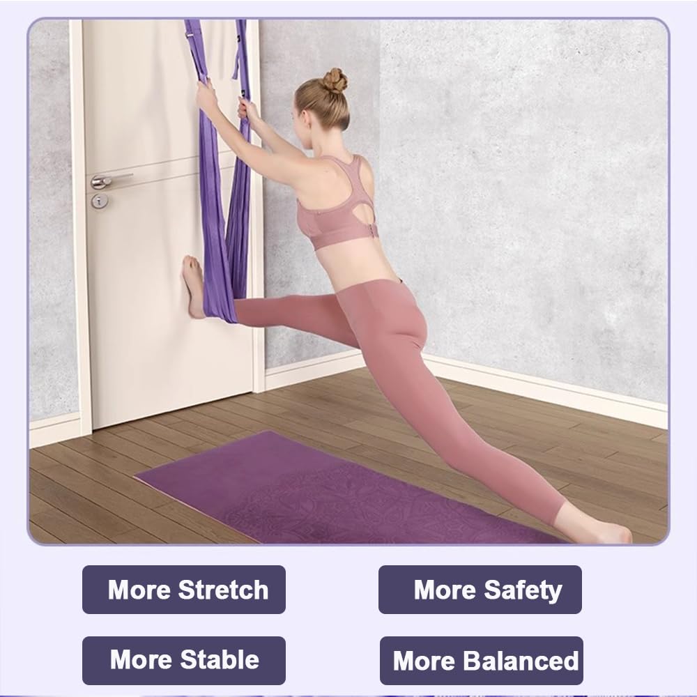 Door-Hanging Yoga Hammock for Backbend & Stretching – Adjustable Aerial Yoga Strap with Dual Anchors, Full-Body Flexibility Trainer for Home Use (Blue) - Image 6