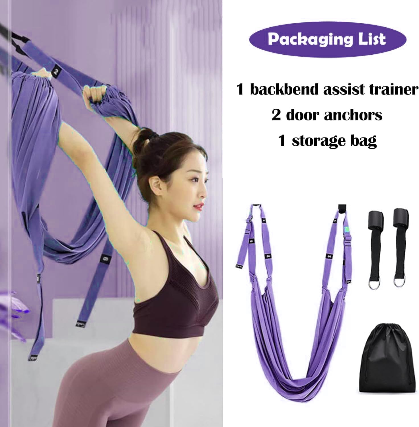 Door-Hanging Yoga Hammock for Backbend & Stretching – Adjustable Aerial Yoga Strap with Dual Anchors, Full-Body Flexibility Trainer for Home Use (Green) - Image 3