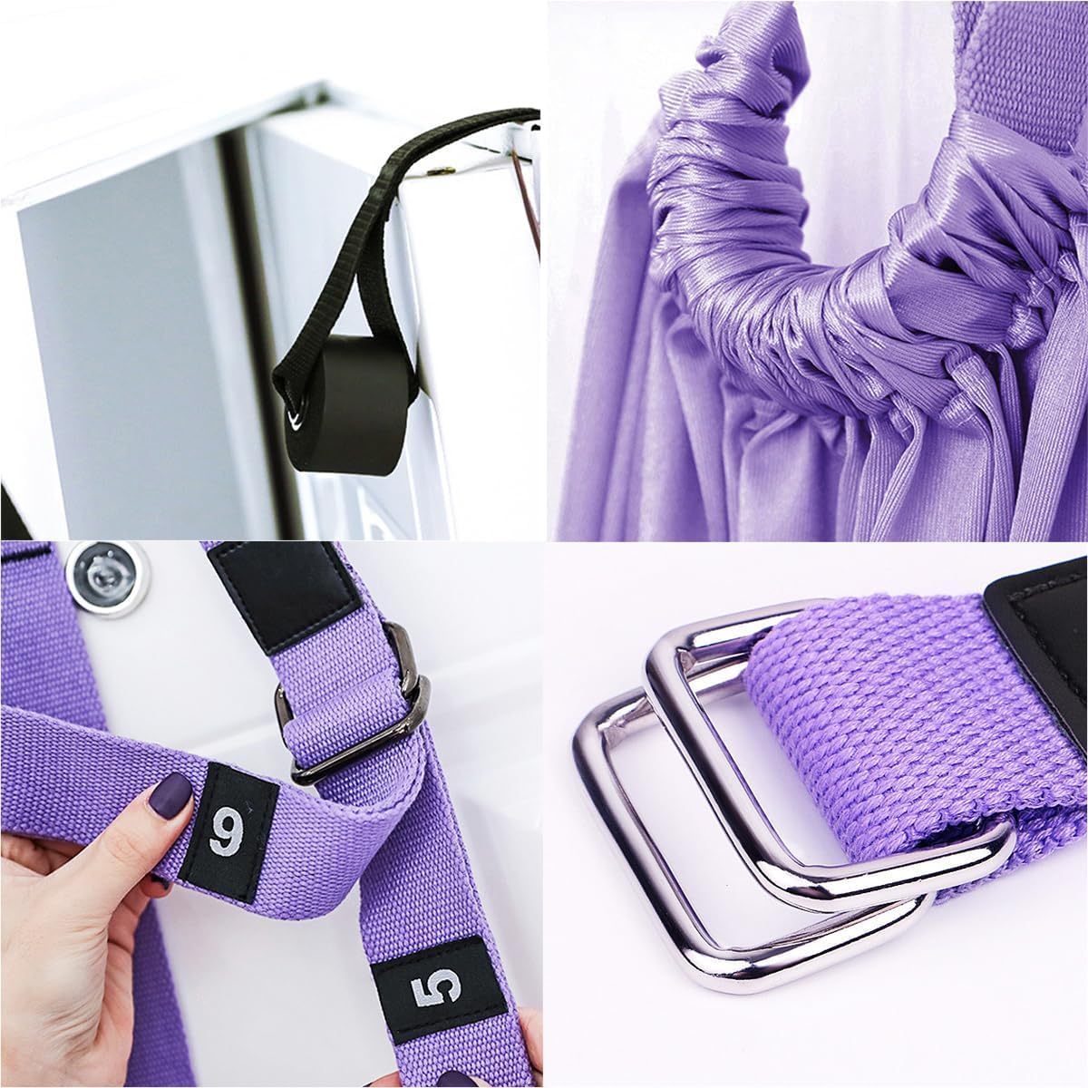 Door-Hanging Yoga Hammock for Backbend & Stretching – Adjustable Aerial Yoga Strap with Dual Anchors, Full-Body Flexibility Trainer for Home Use (Purple) - Image 4