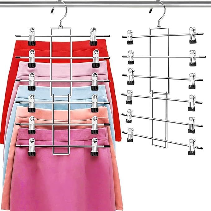 6-Tier Metal Clothing Organizer Hanger with 12 Adjustable Clips, 360° Swivel Hook, Foldable Design, and Rubber-Tipped Grips for Pants, Skirts, Bras, Sweaters, and Scarves—Space-Efficient Closet Solution (1pack) - Image 1