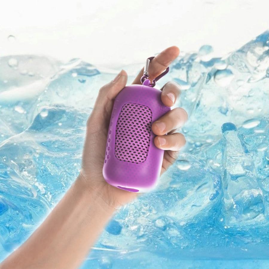 Instant Cooling Towel – Quick-Dry Sport Towel with EVA Storage Case & Carabiner Clip, Ideal for Gym, Outdoor, Travel Swimming(Purple) - Image 1