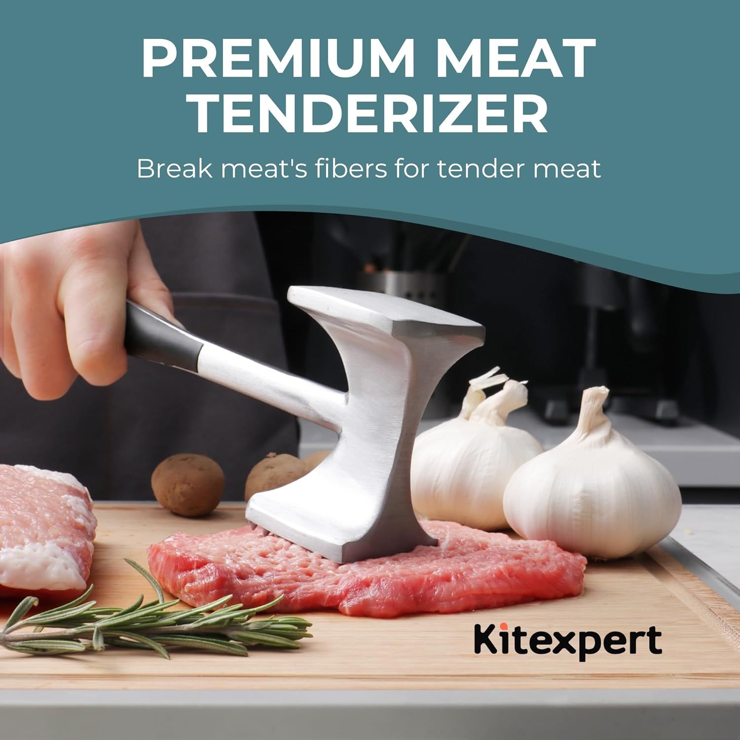 Dual-Sided Meat Tenderizer Hammer with Ergonomic Grip, Textured & Flat Faces, Hanging Hole, and Sturdy Metal Head—Ideal for Preparing Steaks, Pork Chops, Fish, and Garlic—Heavy-Duty Kitchen Tool for Home Cooks (Black) - Image 2